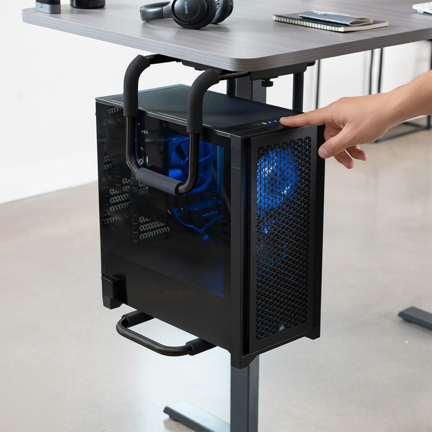 image:imageVIVO Heavy Duty Adjustable UnderDesk PC Mount Home and Office Computer CPU Holder with Secure Locking Supports up to 66 lbs Black MOUNTPC04BBlack