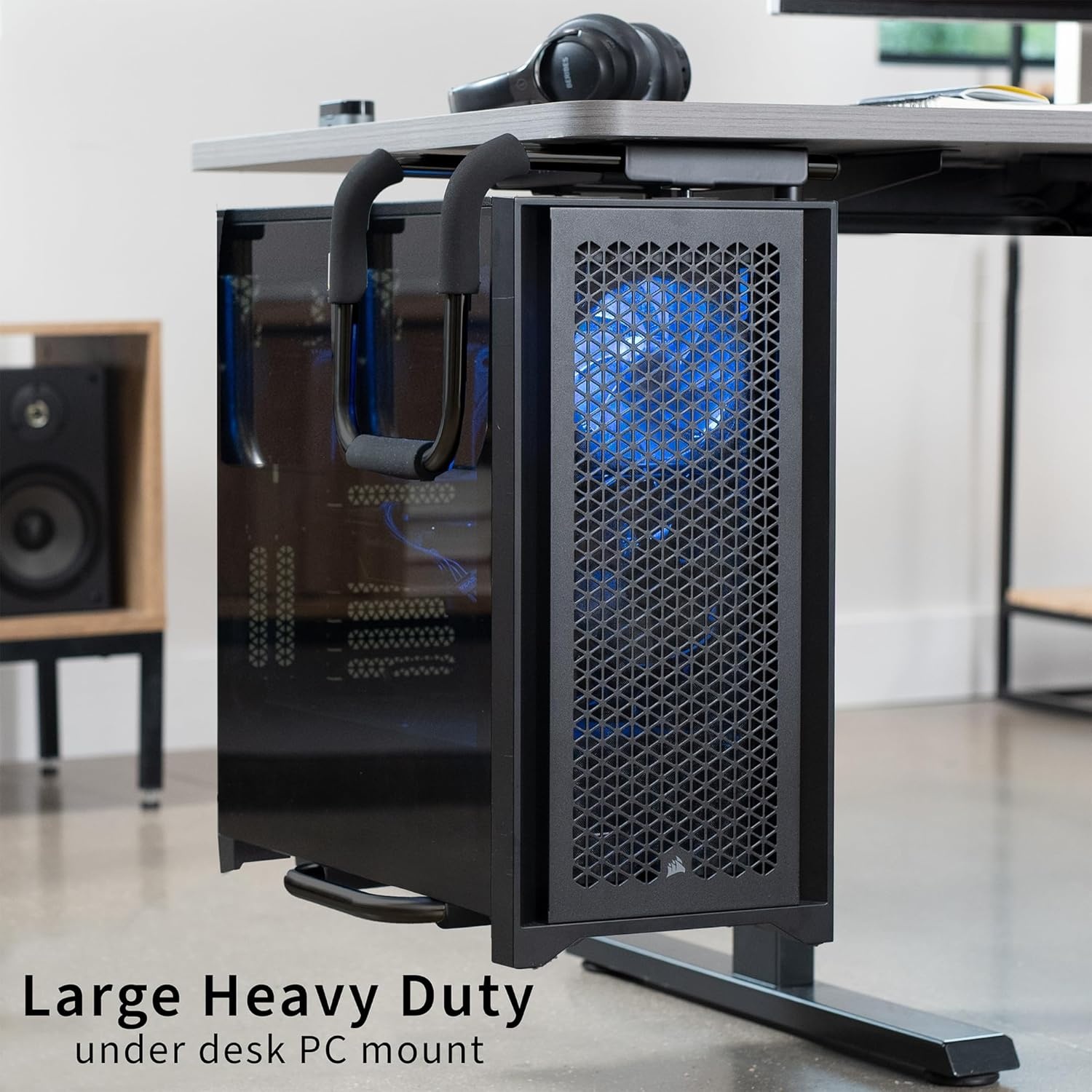 image:imageVIVO Heavy Duty Adjustable UnderDesk PC Mount Home and Office Computer CPU Holder with Secure Locking Supports up to 66 lbs Black MOUNTPC04BBlack