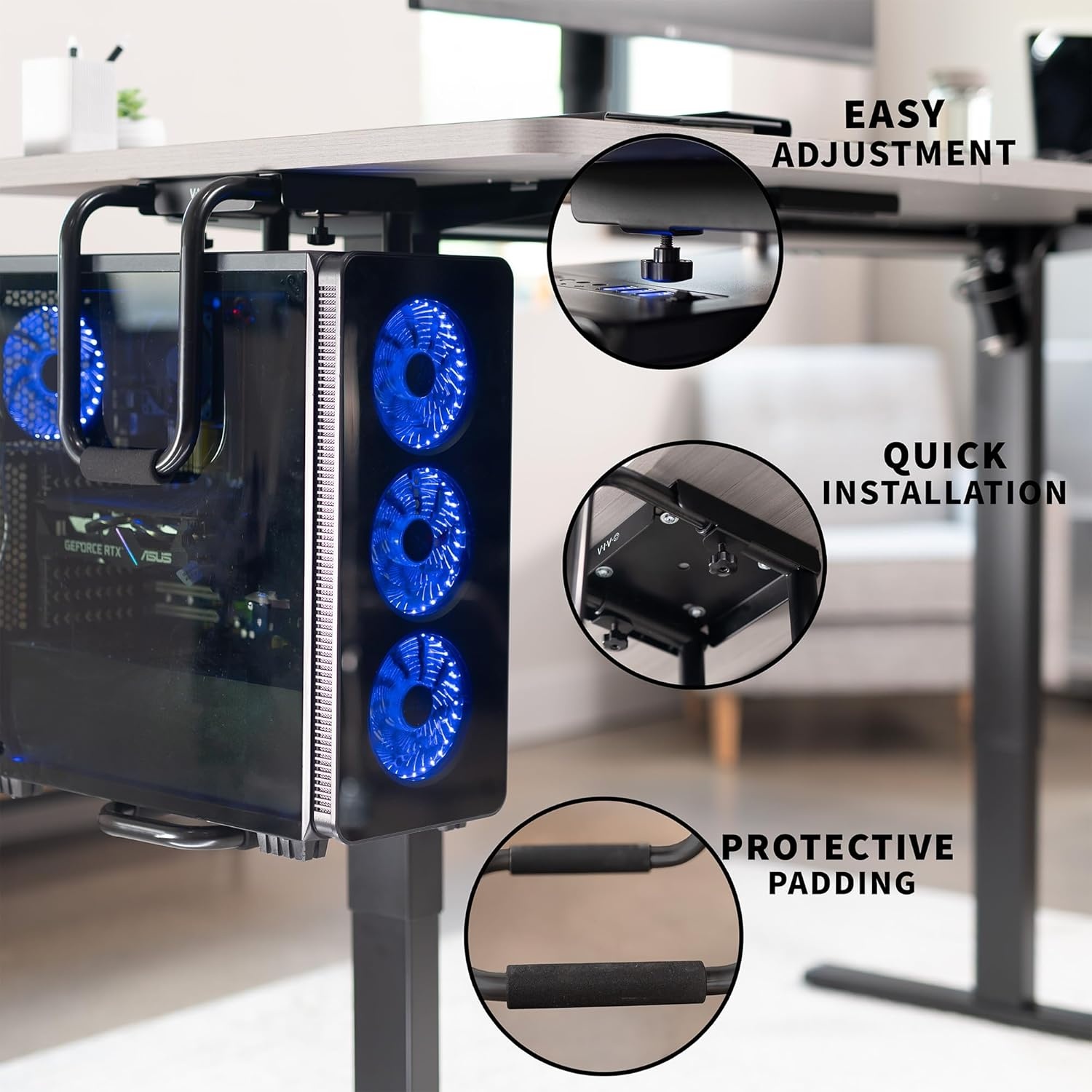 image:imageVIVO Heavy Duty Adjustable UnderDesk PC Mount Home and Office Computer CPU Holder with Secure Locking Supports up to 66 lbs Black MOUNTPC04BBlack