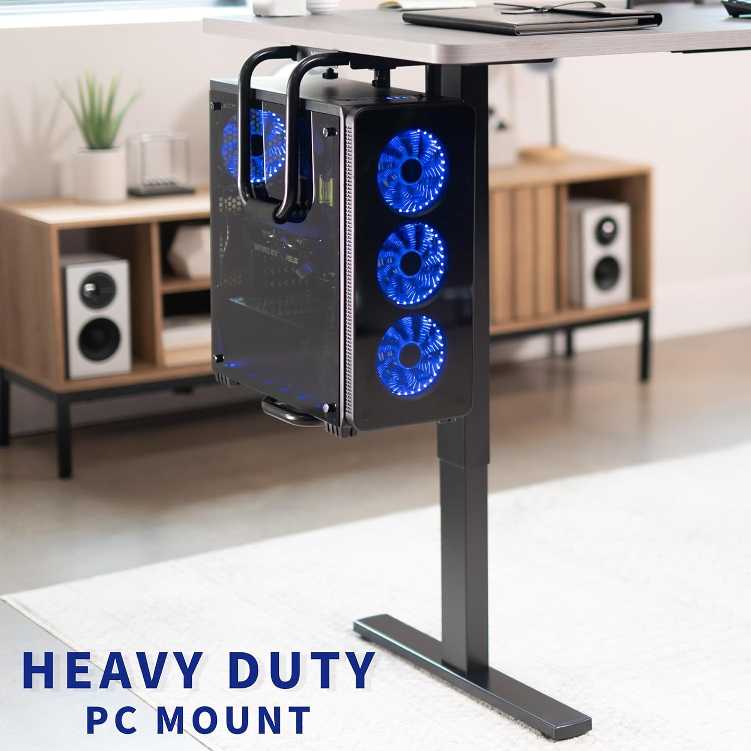 image:imageVIVO Heavy Duty Adjustable UnderDesk PC Mount Home and Office Computer CPU Holder with Secure Locking Supports up to 66 lbs Black MOUNTPC04BBlack