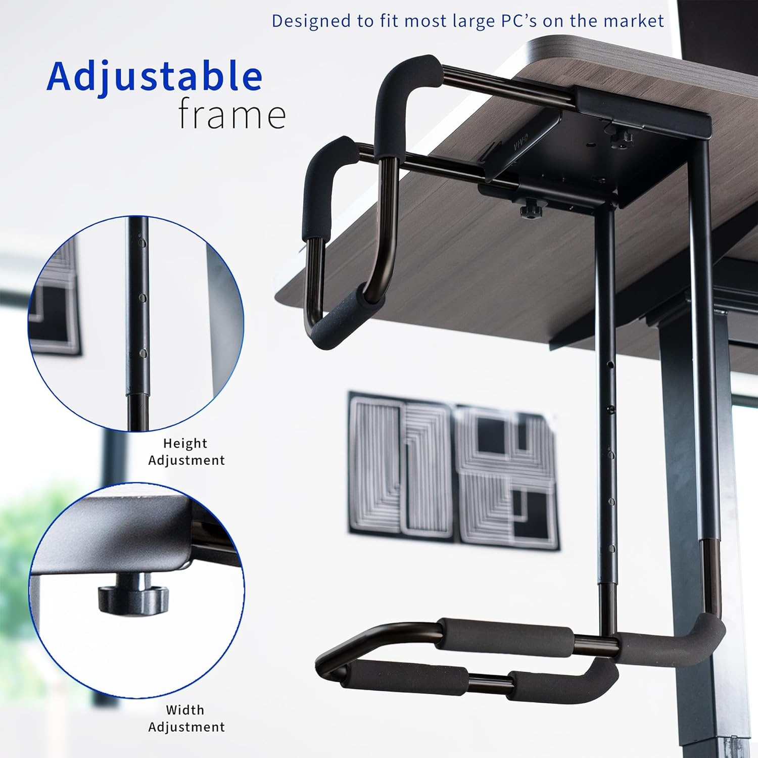 image:imageVIVO Heavy Duty Adjustable UnderDesk PC Mount Home and Office Computer CPU Holder with Secure Locking Supports up to 66 lbs Black MOUNTPC04BBlack