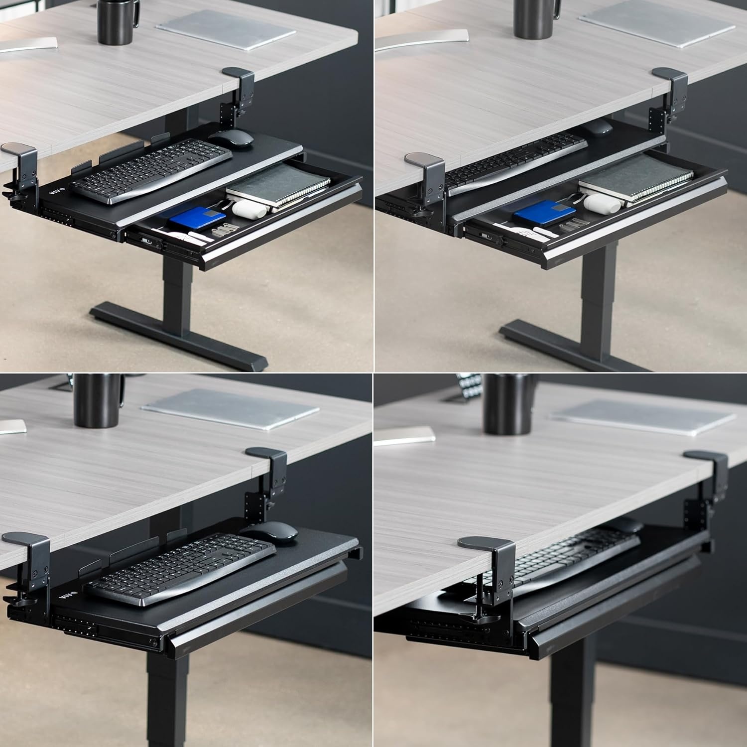 image:imageVIVO Large Height Adjustable Clampon Keyboard Tray Extra Sturdy Pull Out Platform with Storage Drawer 27 33 Including Clamps x 11 inch SlideOut Tray with Organizer Black MOUNTKB05HBDR