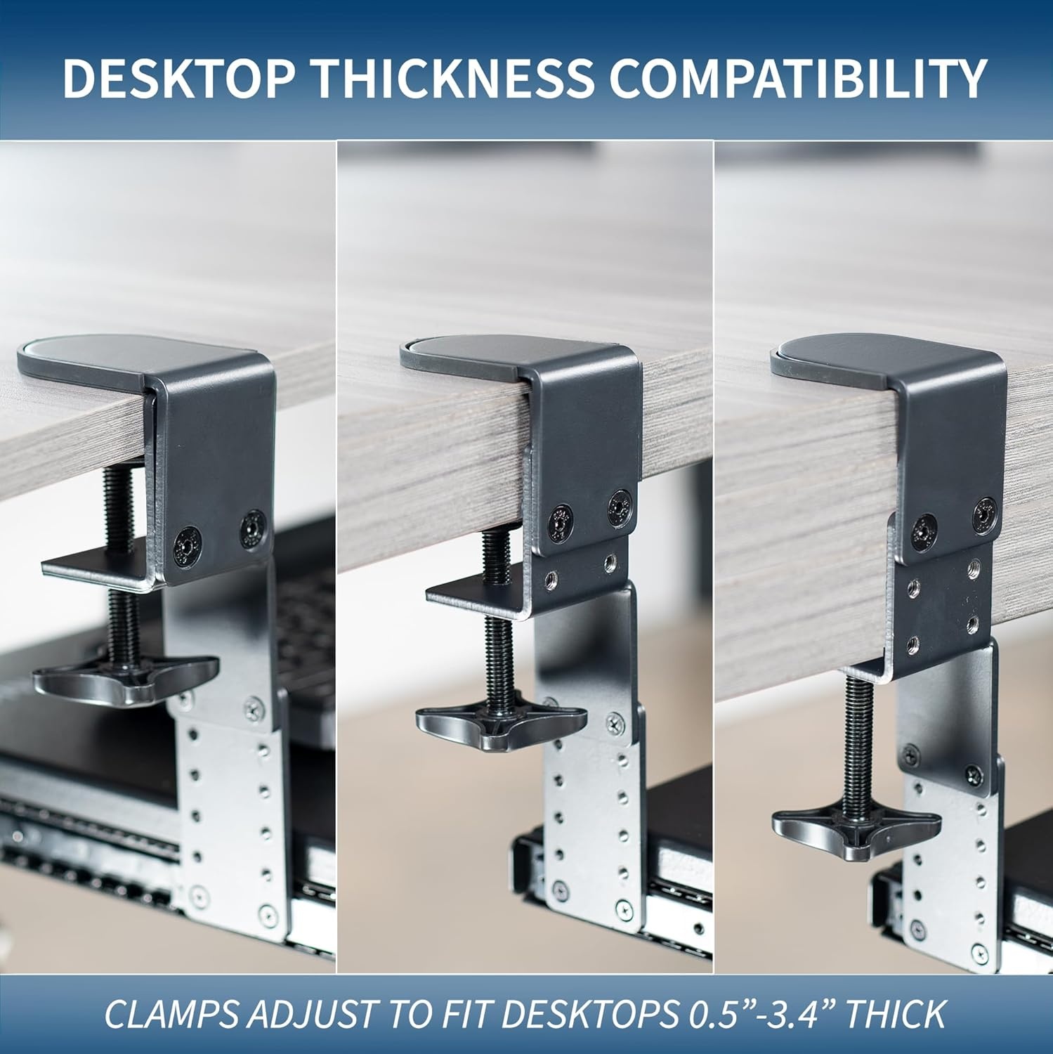 image:imageVIVO Large Height Adjustable Clampon Keyboard Tray Extra Sturdy Pull Out Platform with Storage Drawer 27 33 Including Clamps x 11 inch SlideOut Tray with Organizer Black MOUNTKB05HBDR