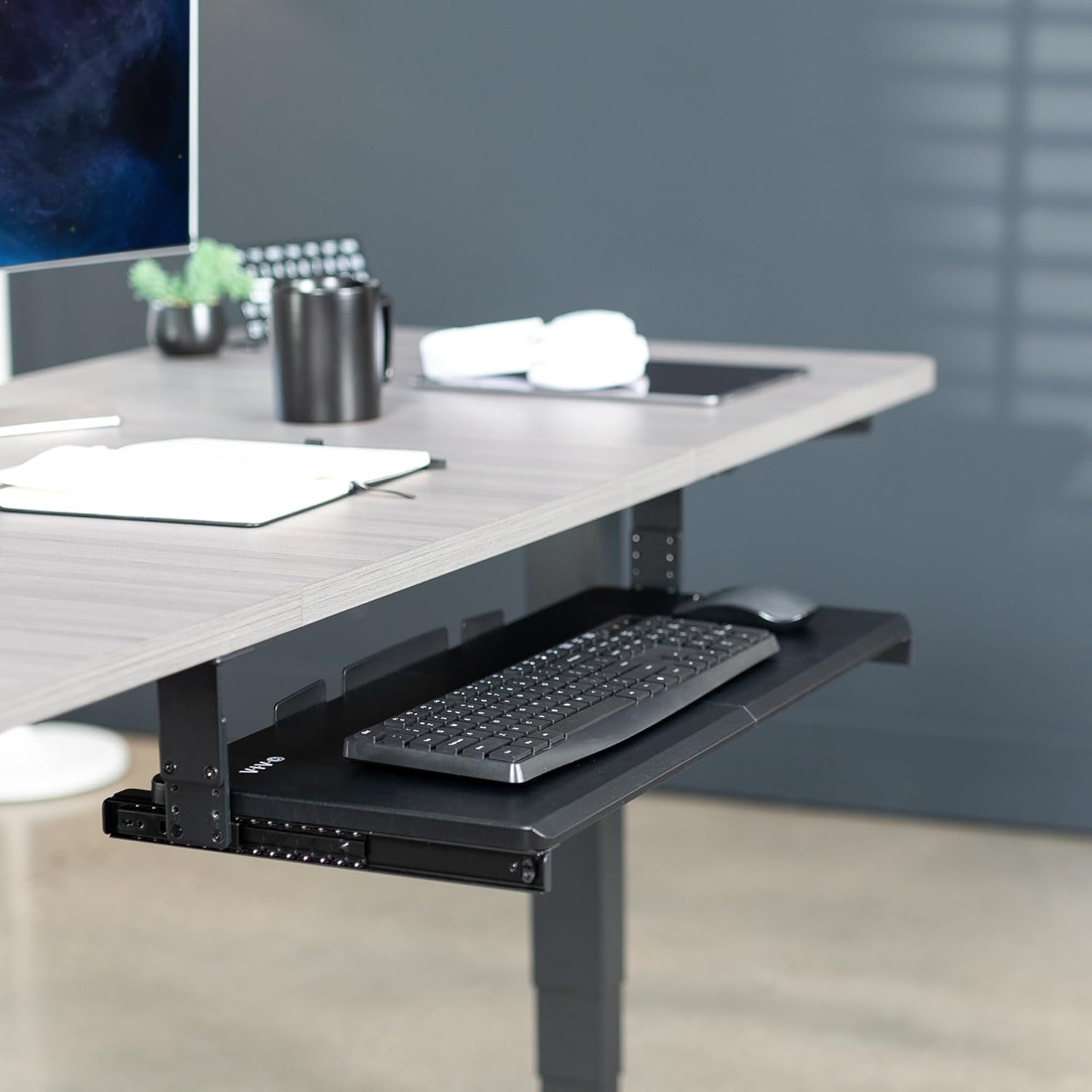 image:imageVIVO Large Height Adjustable Under Desk Keyboard Tray 27 x 11 inch SlideOut Platform Computer Drawer for Typing Black MOUNTKB27HB