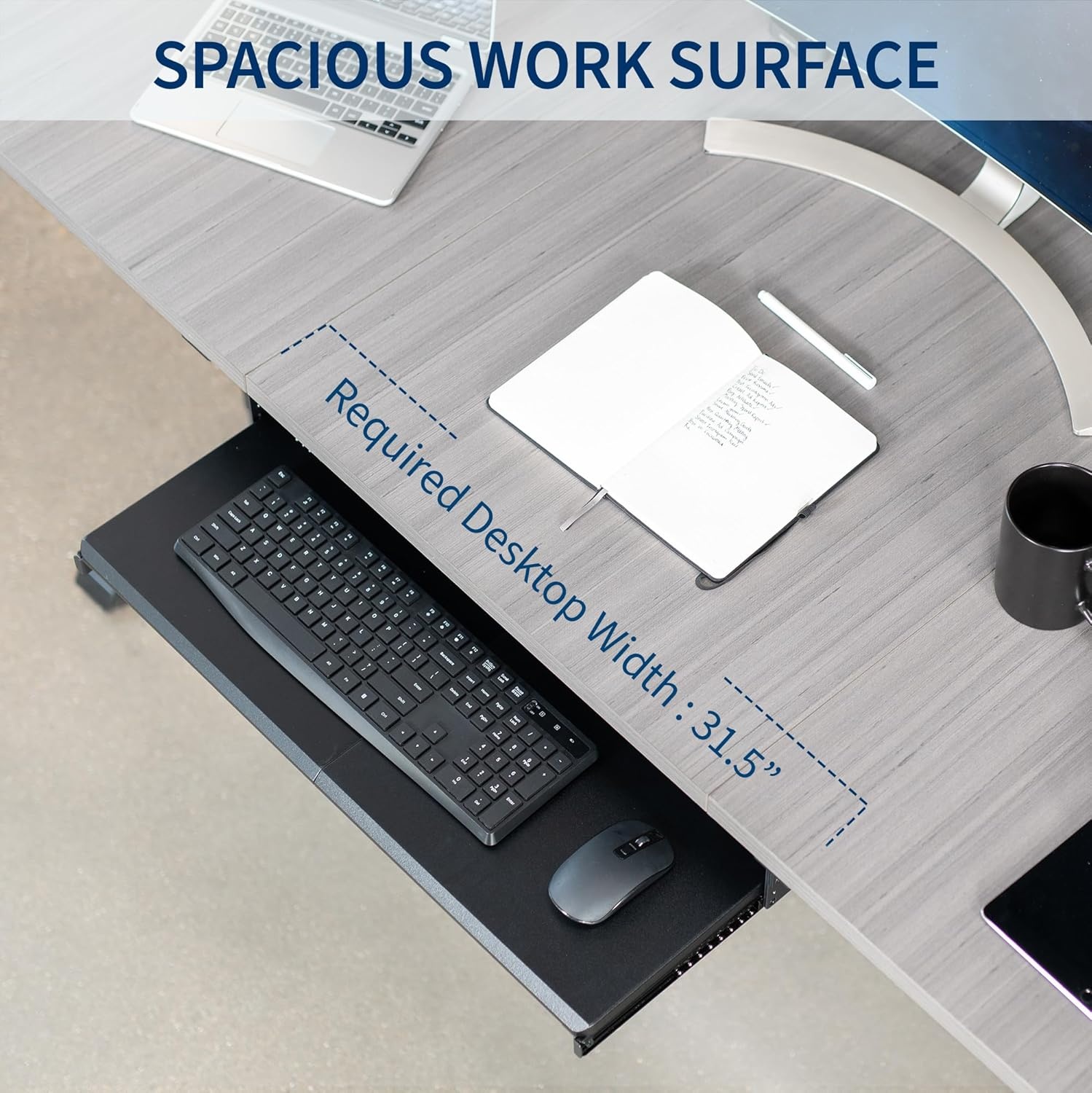 image:imageVIVO Large Height Adjustable Under Desk Keyboard Tray 27 x 11 inch SlideOut Platform Computer Drawer for Typing Black MOUNTKB27HB