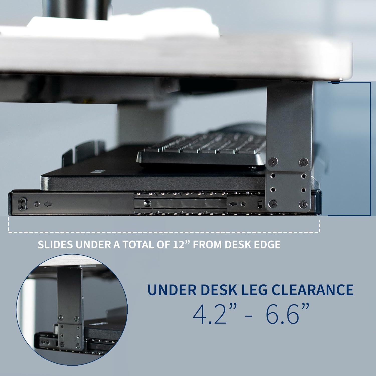 image:imageVIVO Large Height Adjustable Under Desk Keyboard Tray 27 x 11 inch SlideOut Platform Computer Drawer for Typing Black MOUNTKB27HB