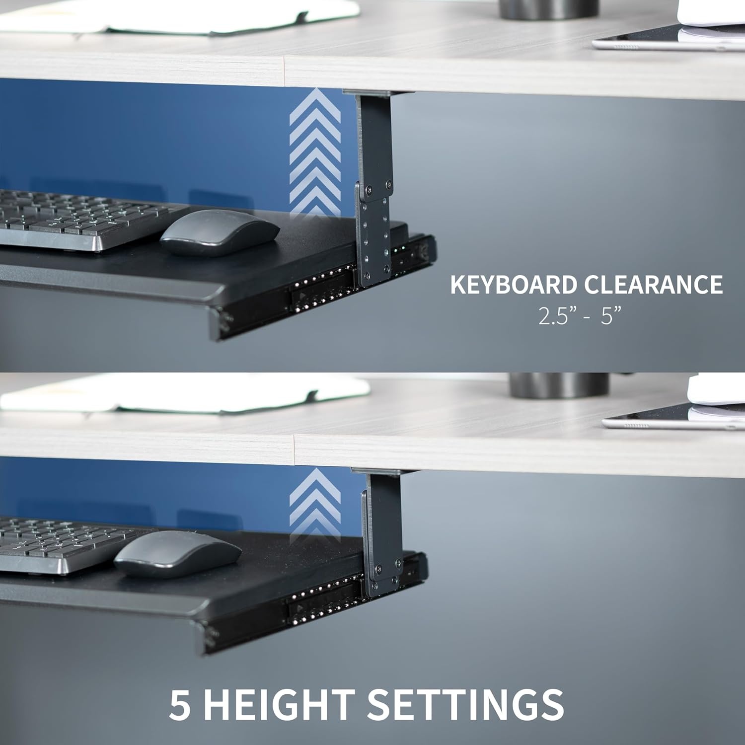 image:imageVIVO Large Height Adjustable Under Desk Keyboard Tray 27 x 11 inch SlideOut Platform Computer Drawer for Typing Black MOUNTKB27HB