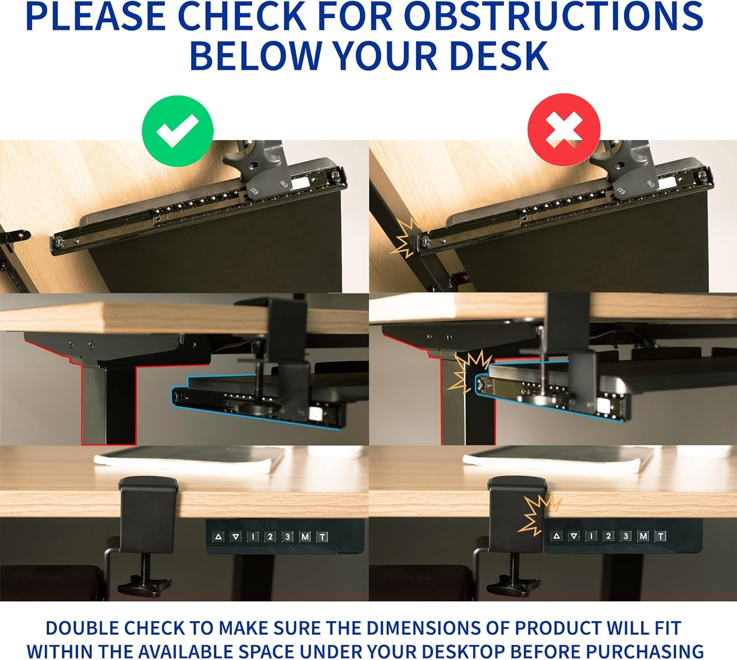 image:imageVIVO Large Height Adjustable Under Desk Keyboard Tray 27 x 11 inch SlideOut Platform Computer Drawer for Typing Black MOUNTKB27HB