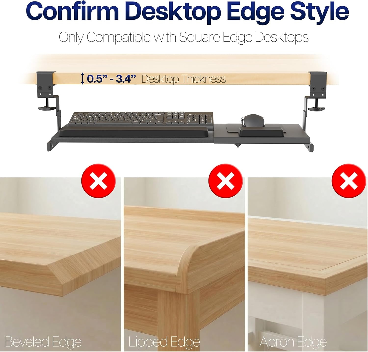 image:imageVIVO Large Height Adjustable Under Desk Keyboard Tray Cclamp Mount System 2733 Including Clamps x 11 inch SlideOut Platform for Typing Black MOUNTKB05HBBlack