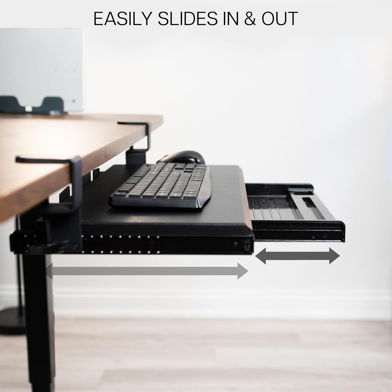 image:imageVIVO Large Keyboard Tray Under Desk Pull Out Platform with Pencil Drawer Extra Sturdy C Clamp Mount 27 33 Including Clamps x 11 inch SlideOut Tray with Storage Drawer Black MOUNTKB054DBlack