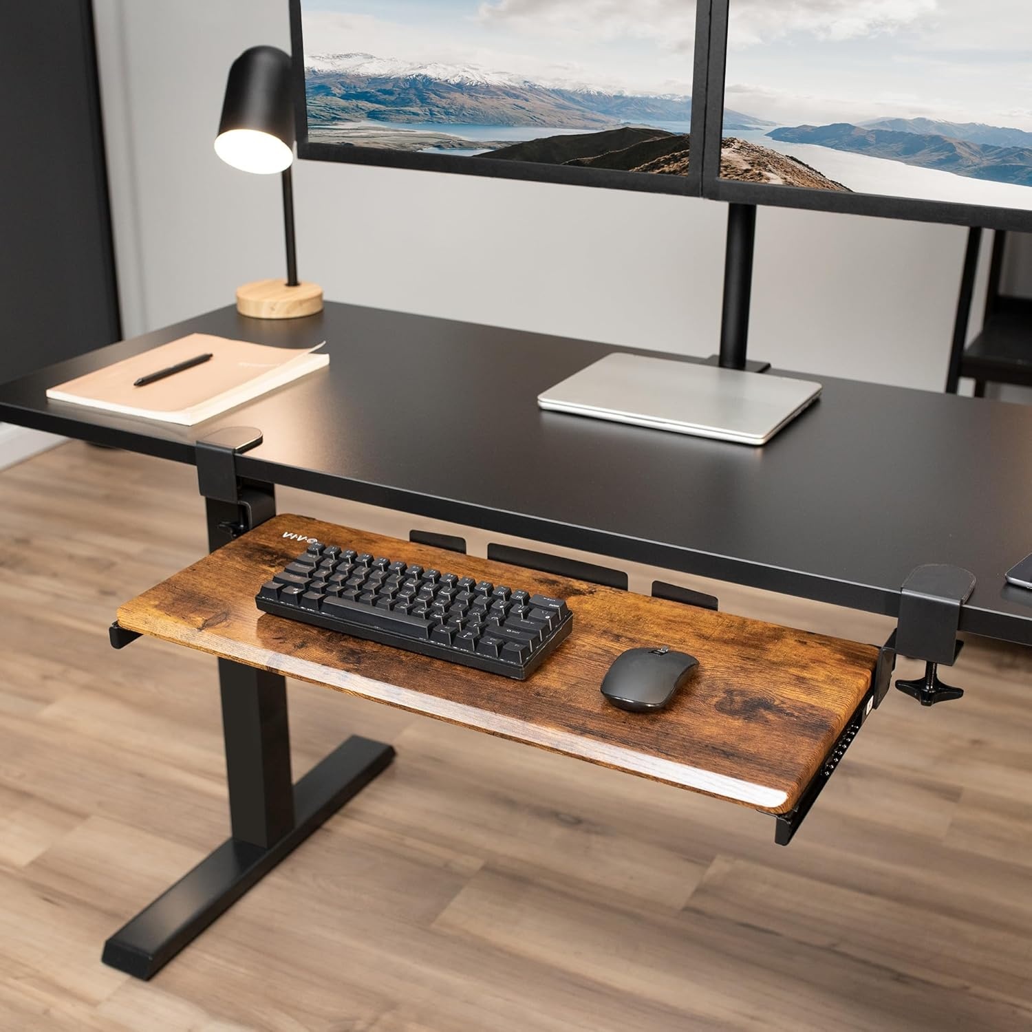 image:imageVIVO Large Keyboard Tray Under Desk Pull Out with Extra Sturdy C Clamp Mount System 27 33 Including Clamps x 11 Inch SlideOut Platform Computer Drawer for Typing Black MOUNTKB05EVintage Brown