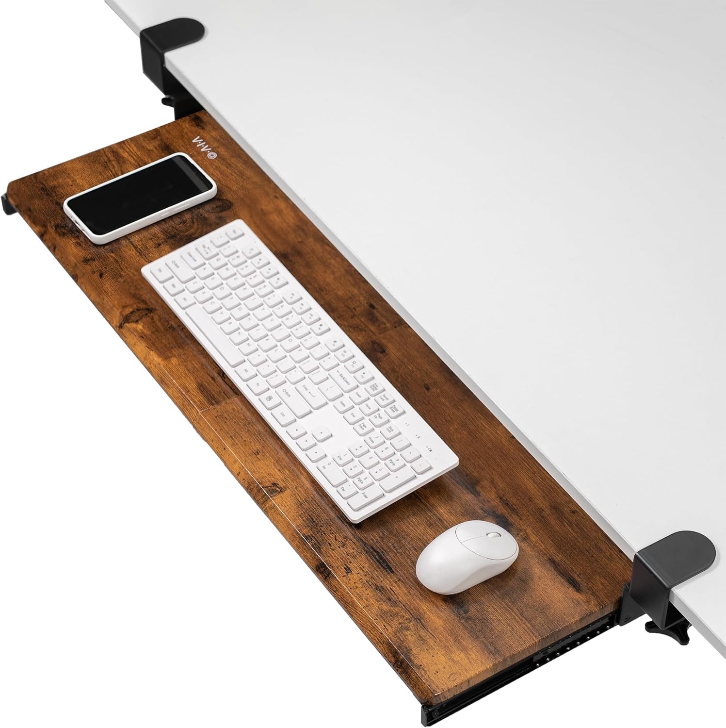 image:imageVIVO Large Keyboard Tray Under Desk Pull Out with Extra Sturdy C Clamp Mount System 27 33 Including Clamps x 11 Inch SlideOut Platform Computer Drawer for Typing Black MOUNTKB05EVintage Brown