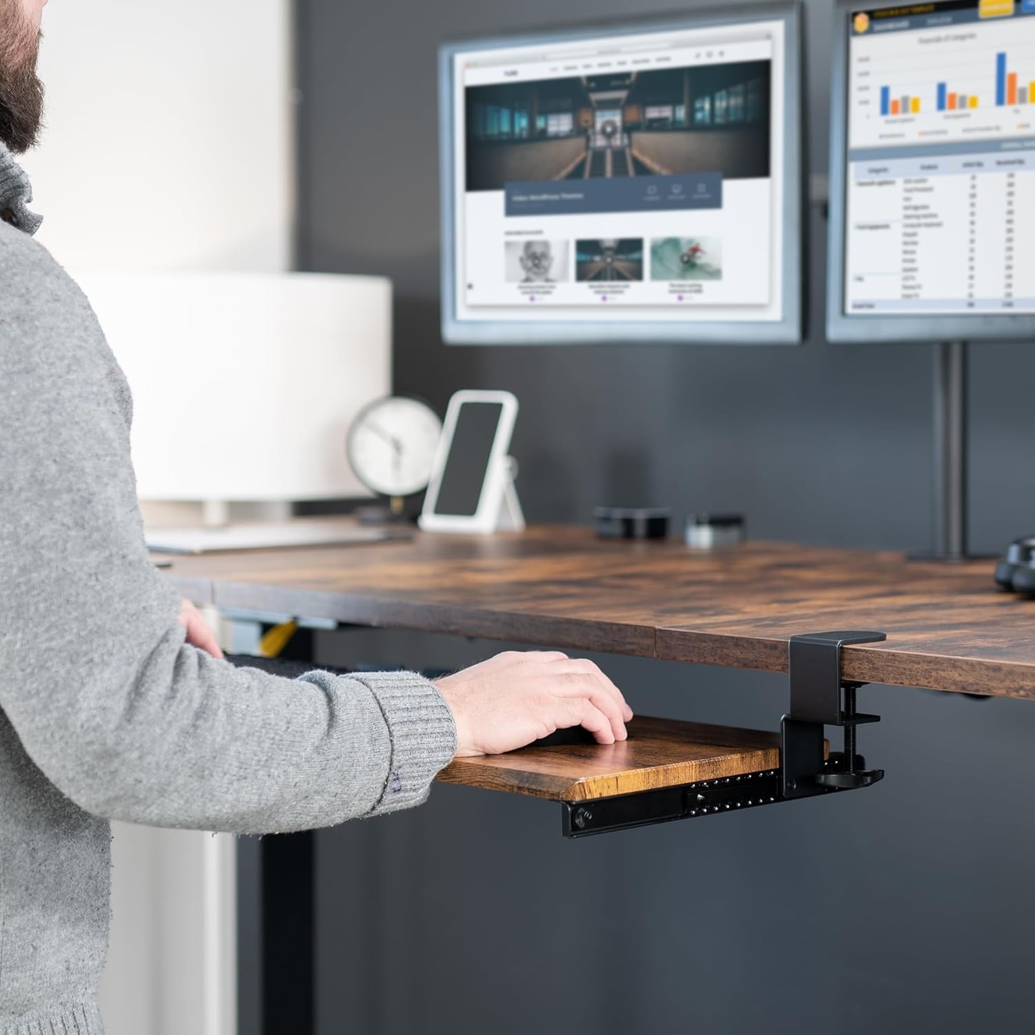 image:imageVIVO Large Keyboard Tray Under Desk Pull Out with Extra Sturdy C Clamp Mount System 27 33 Including Clamps x 11 Inch SlideOut Platform Computer Drawer for Typing Black MOUNTKB05EVintage Brown