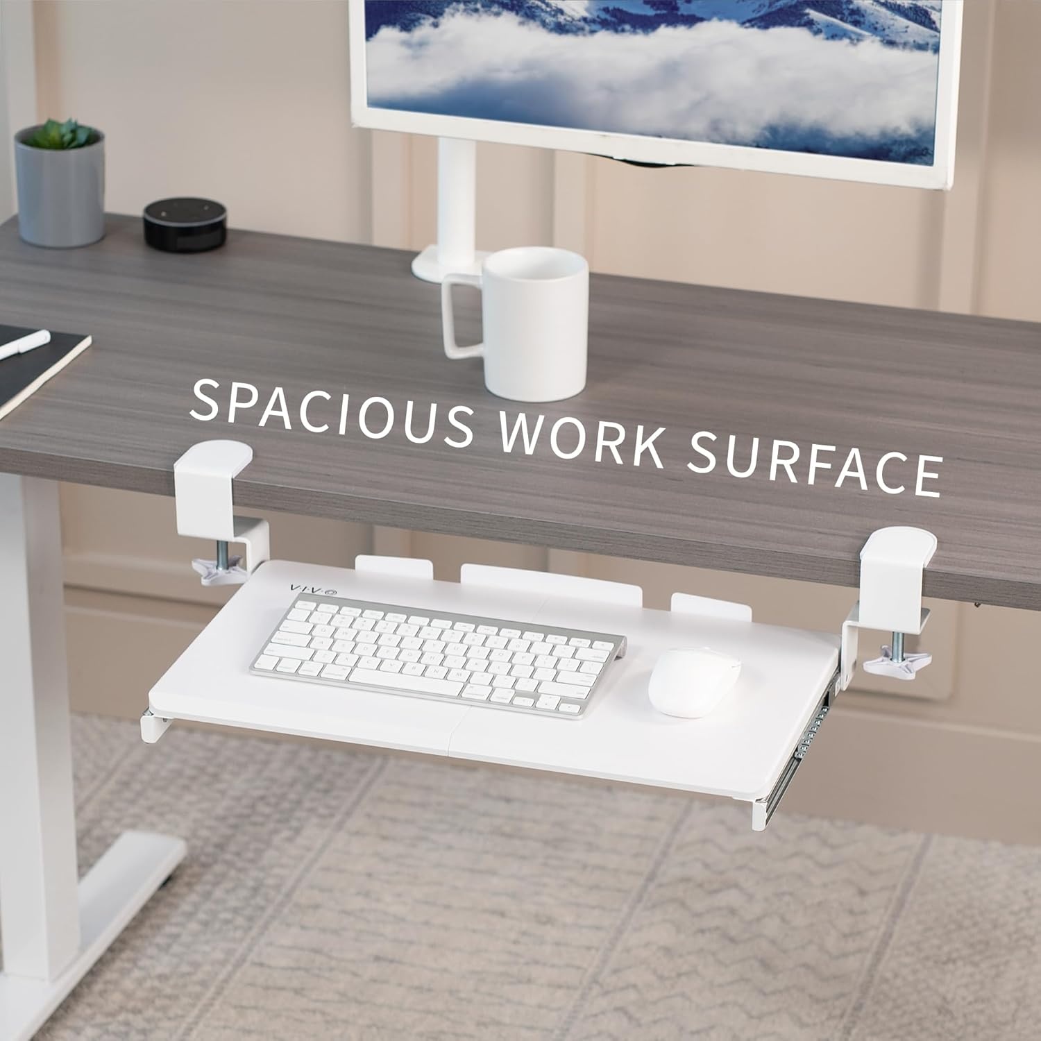 image:imageVIVO Large Keyboard Tray Under Desk Pull Out with Extra Sturdy C Clamp Mount System 27 33 Including Clamps x 11 Inch SlideOut Platform Computer Drawer for Typing Black MOUNTKB05EWhite