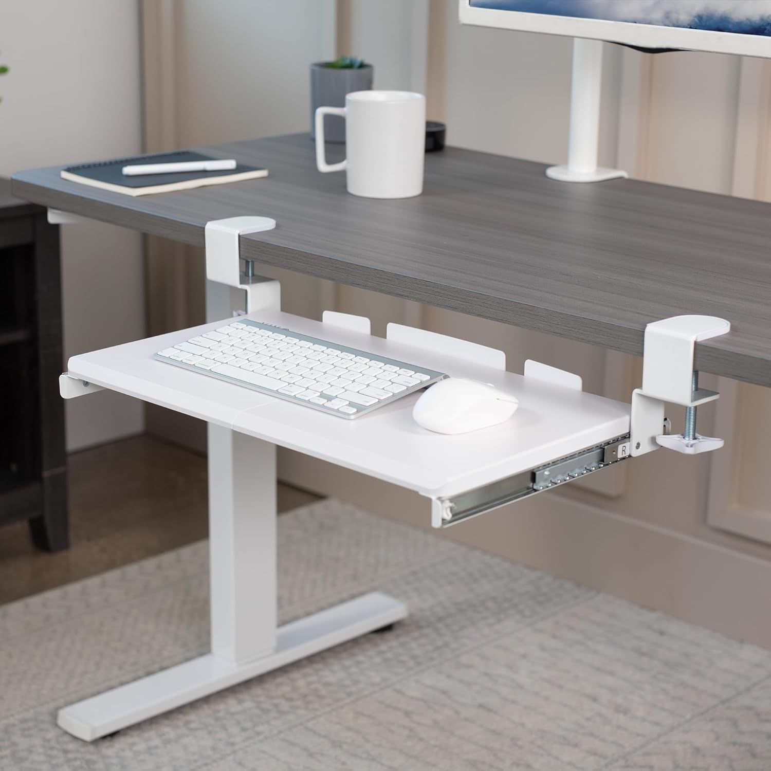 image:imageVIVO Large Keyboard Tray Under Desk Pull Out with Extra Sturdy C Clamp Mount System 27 33 Including Clamps x 11 Inch SlideOut Platform Computer Drawer for Typing Black MOUNTKB05EWhite