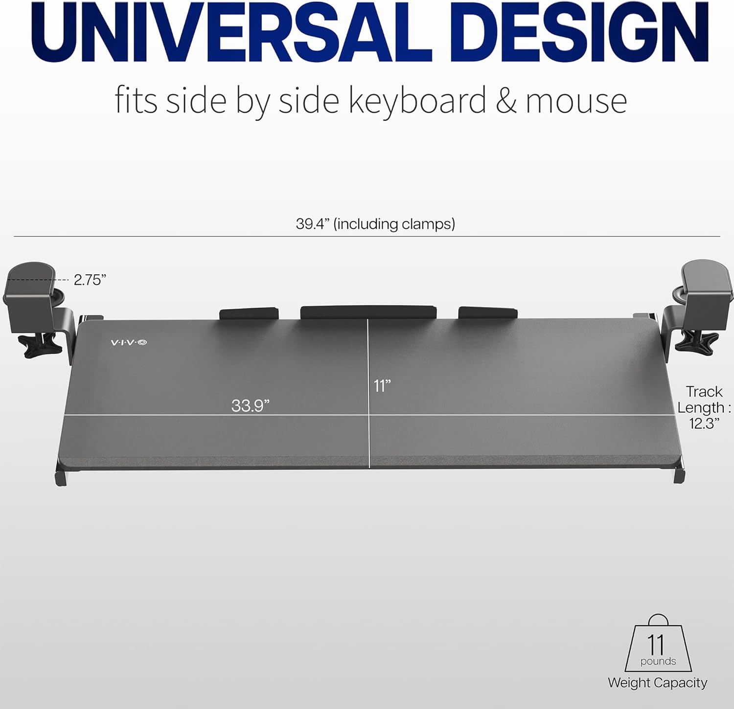 image:imageVIVO Large Keyboard Tray Under Desk Pull Out with Extra Sturdy C Clamp Mount System 27 33 Including Clamps x 11 Inch SlideOut Platform Computer Drawer for Typing Black MOUNTKB05EVintage Brown