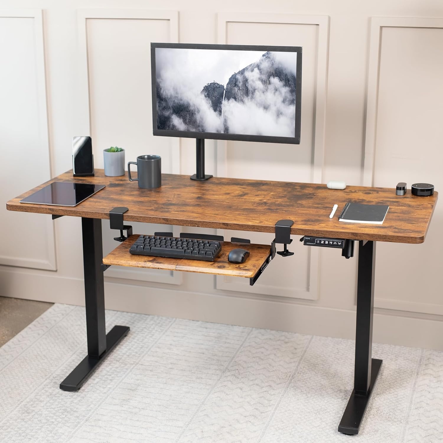 image:imageVIVO Large Keyboard Tray Under Desk Pull Out with Extra Sturdy C Clamp Mount System 27 33 Including Clamps x 11 Inch SlideOut Platform Computer Drawer for Typing Black MOUNTKB05EVintage Brown