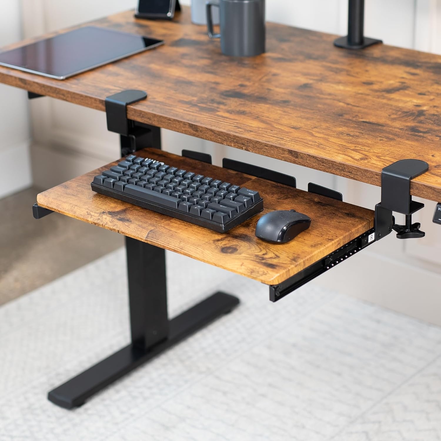 image:imageVIVO Large Keyboard Tray Under Desk Pull Out with Extra Sturdy C Clamp Mount System 27 33 Including Clamps x 11 Inch SlideOut Platform Computer Drawer for Typing Black MOUNTKB05EVintage Brown