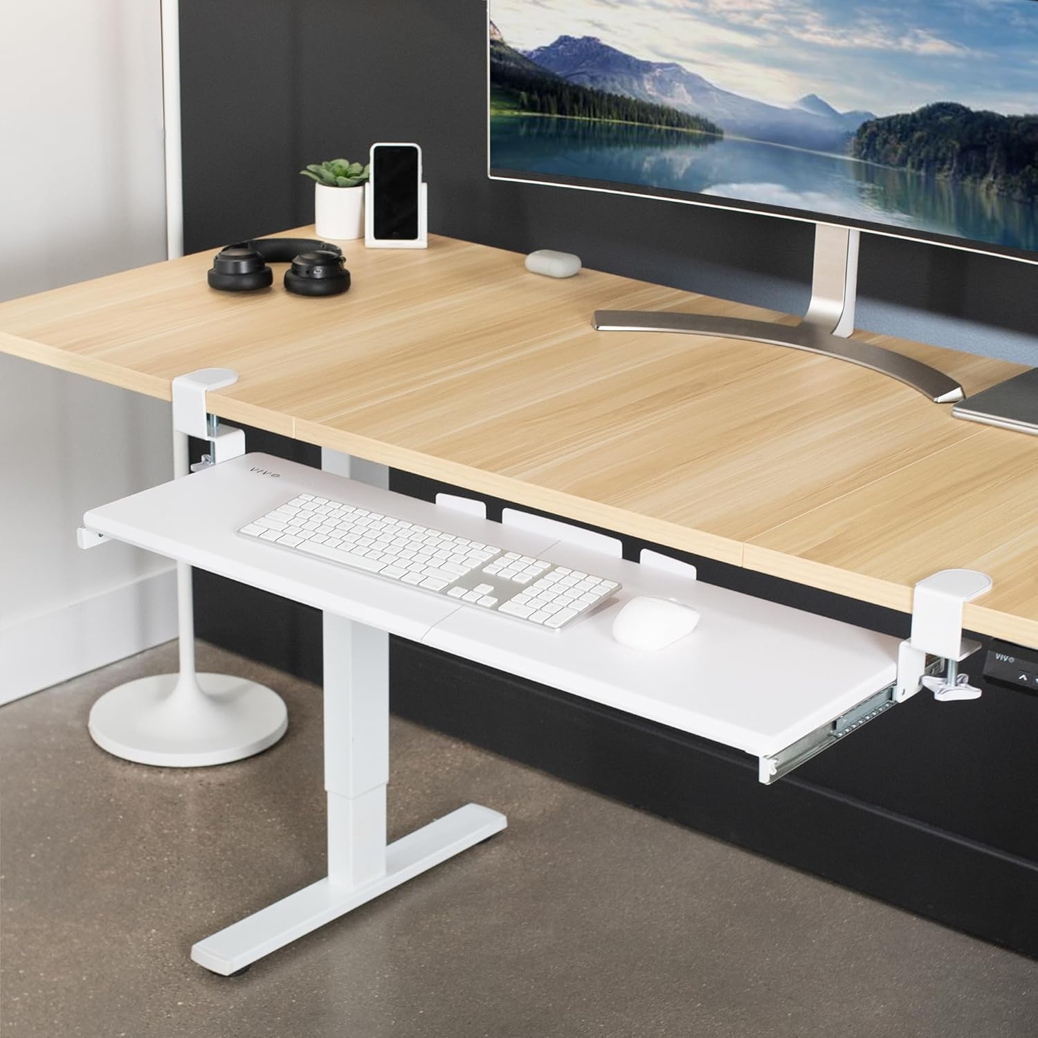 image:imageVIVO Large Keyboard Tray Under Desk Pull Out with Extra Sturdy C Clamp Mount System 27 33 Including Clamps x 11 Inch SlideOut Platform Computer Drawer for Typing Black MOUNTKB05EWhite