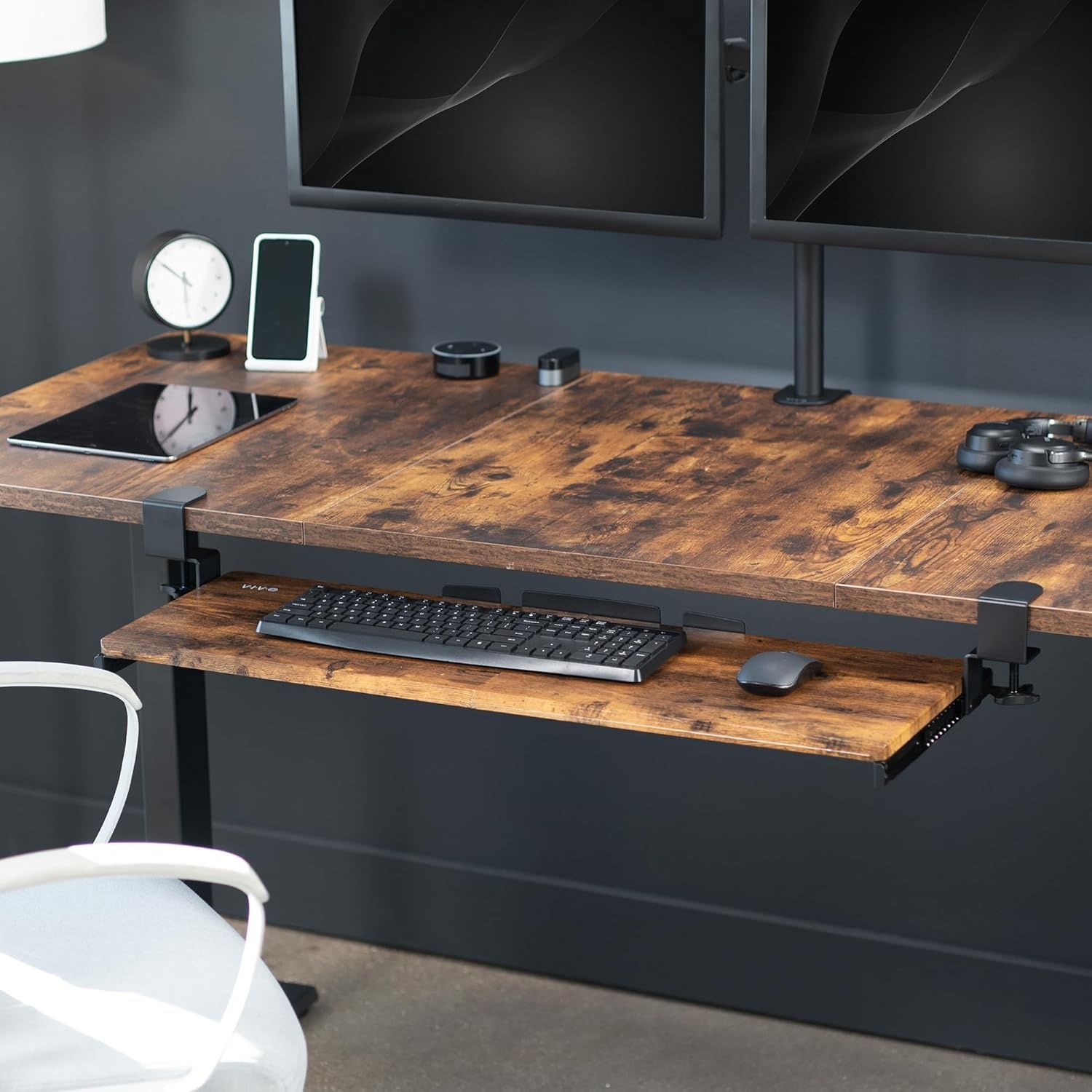 image:imageVIVO Large Keyboard Tray Under Desk Pull Out with Extra Sturdy C Clamp Mount System 27 33 Including Clamps x 11 Inch SlideOut Platform Computer Drawer for Typing Black MOUNTKB05EVintage Brown