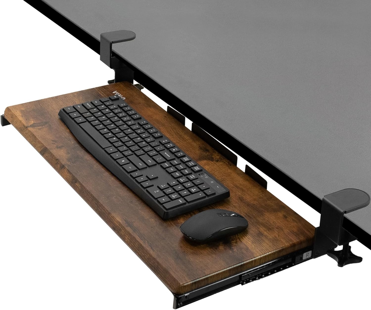 image:imageVIVO Large Keyboard Tray Under Desk Pull Out with Extra Sturdy C Clamp Mount System 27 33 Including Clamps x 11 Inch SlideOut Platform Computer Drawer for Typing Black MOUNTKB05EVintage Brown