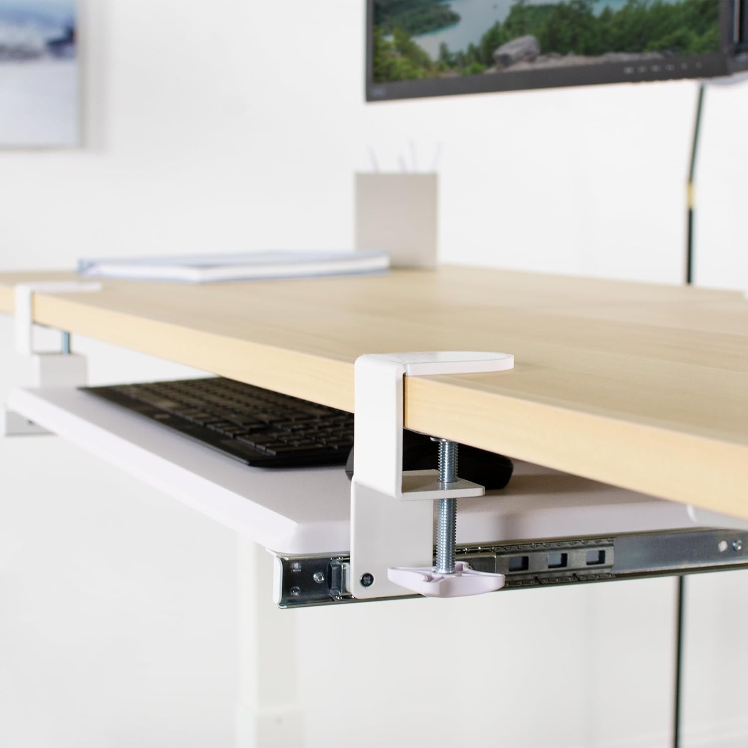 image:imageVIVO Large Keyboard Tray Under Desk Pull Out with Extra Sturdy C Clamp Mount System 27 33 Including Clamps x 11 Inch SlideOut Platform Computer Drawer for Typing Black MOUNTKB05EWhite