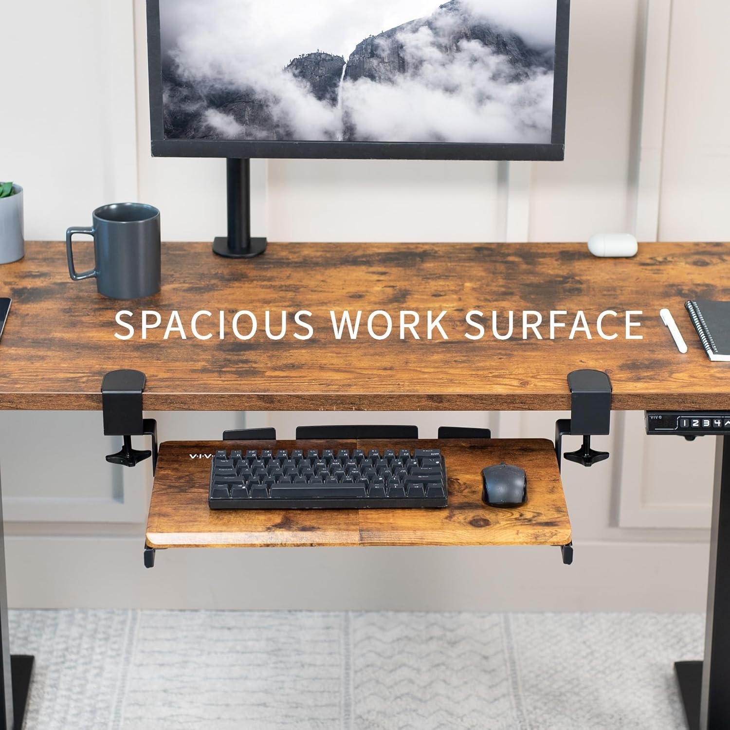 image:imageVIVO Large Keyboard Tray Under Desk Pull Out with Extra Sturdy C Clamp Mount System 27 33 Including Clamps x 11 Inch SlideOut Platform Computer Drawer for Typing Black MOUNTKB05EVintage Brown