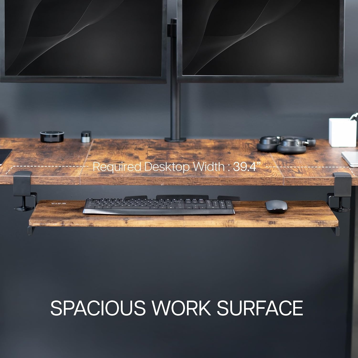 image:imageVIVO Large Keyboard Tray Under Desk Pull Out with Extra Sturdy C Clamp Mount System 27 33 Including Clamps x 11 Inch SlideOut Platform Computer Drawer for Typing Black MOUNTKB05EVintage Brown