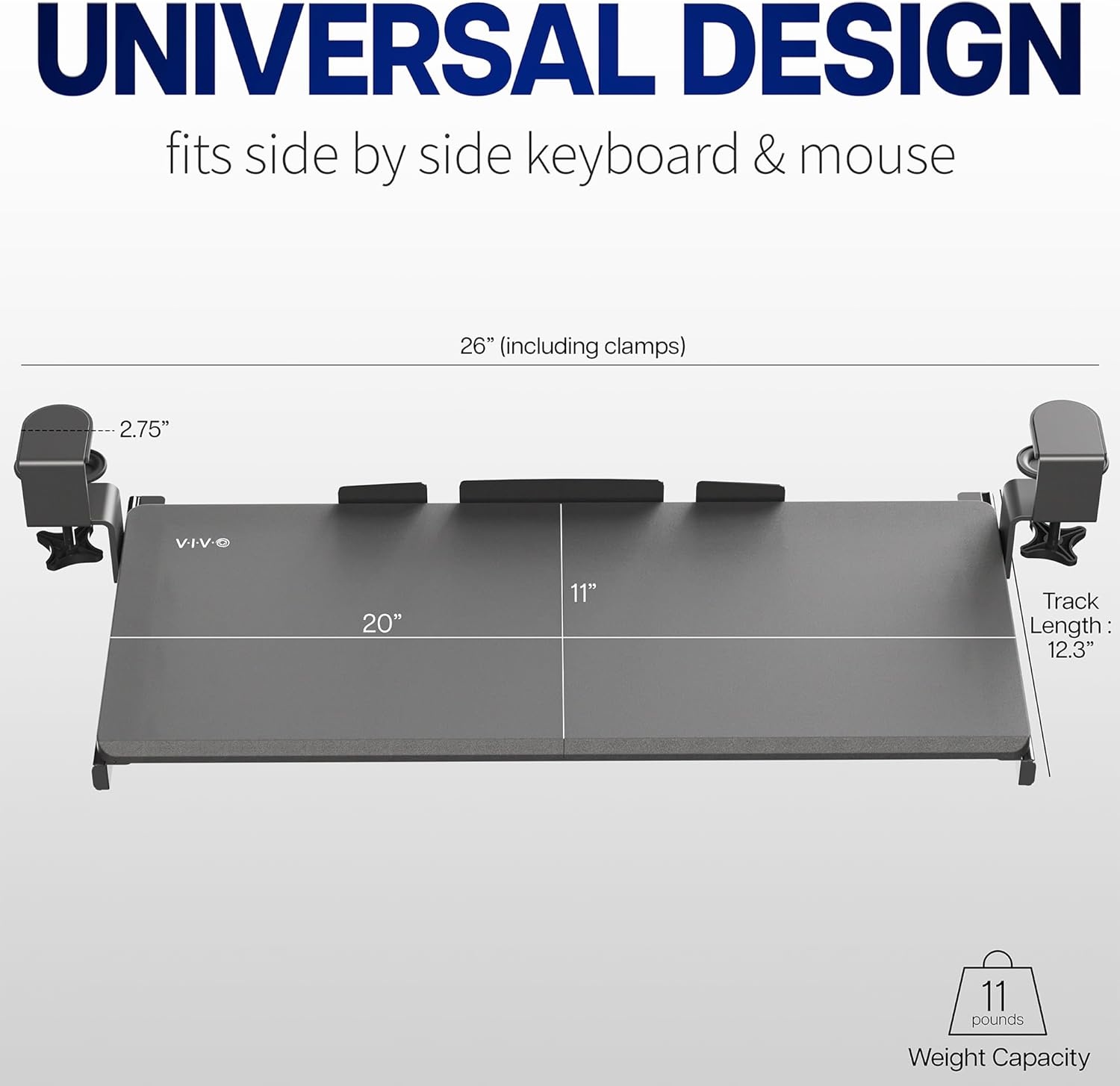 image:imageVIVO Large Keyboard Tray Under Desk Pull Out with Extra Sturdy C Clamp Mount System 27 33 Including Clamps x 11 Inch SlideOut Platform Computer Drawer for Typing Black MOUNTKB05EVintage Brown