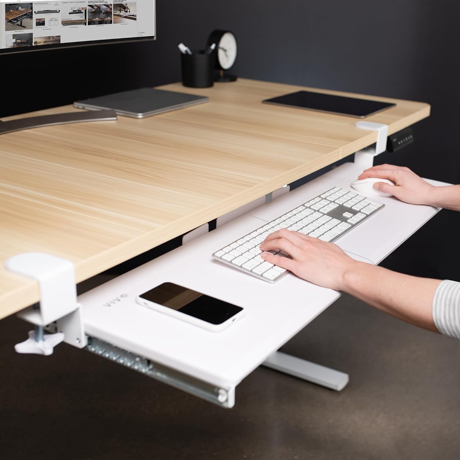 image:imageVIVO Large Keyboard Tray Under Desk Pull Out with Extra Sturdy C Clamp Mount System 27 33 Including Clamps x 11 Inch SlideOut Platform Computer Drawer for Typing Black MOUNTKB05EWhite