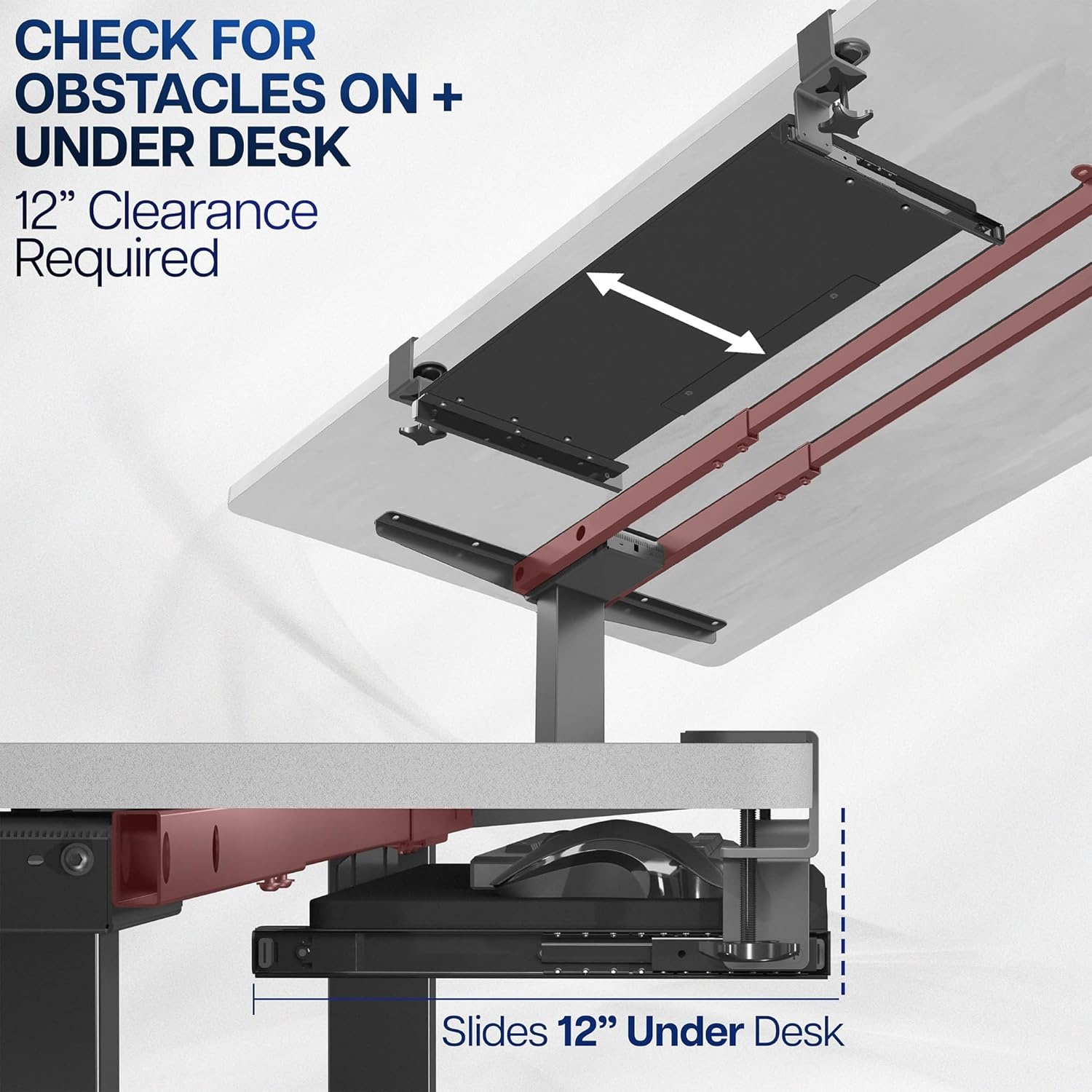 image:imageVIVO Large Keyboard Tray Under Desk Pull Out with Extra Sturdy C Clamp Mount System 27 33 Including Clamps x 11 Inch SlideOut Platform Computer Drawer for Typing Black MOUNTKB05EVintage Brown