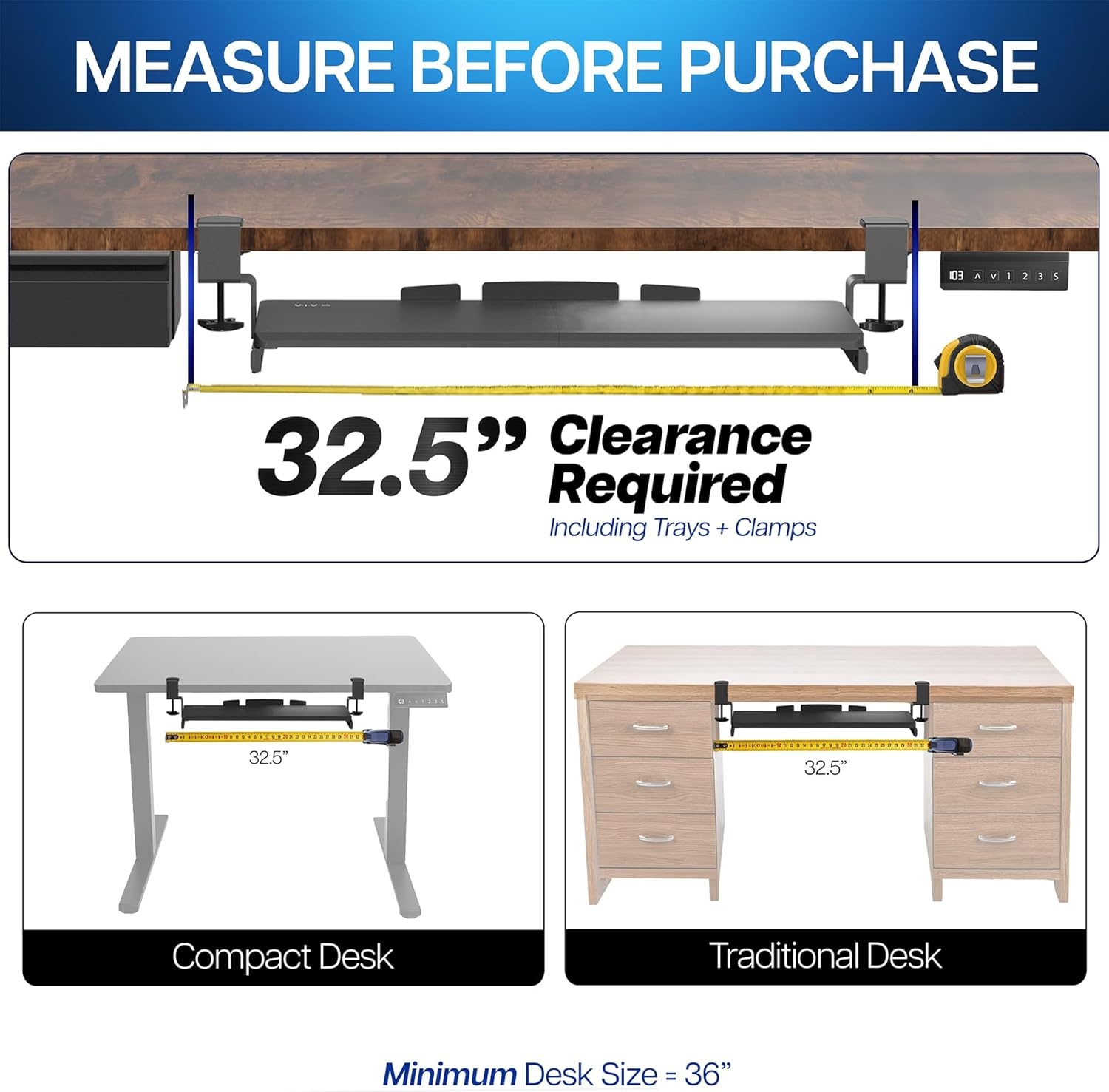 image:imageVIVO Large Keyboard Tray Under Desk Pull Out with Extra Sturdy C Clamp Mount System 27 33 Including Clamps x 11 Inch SlideOut Platform Computer Drawer for Typing Black MOUNTKB05EVintage Brown
