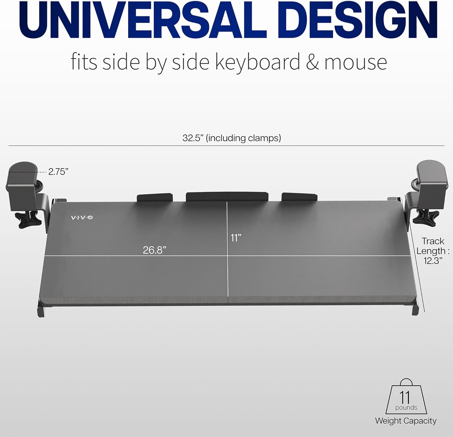 image:imageVIVO Large Keyboard Tray Under Desk Pull Out with Extra Sturdy C Clamp Mount System 27 33 Including Clamps x 11 Inch SlideOut Platform Computer Drawer for Typing Black MOUNTKB05EVintage Brown