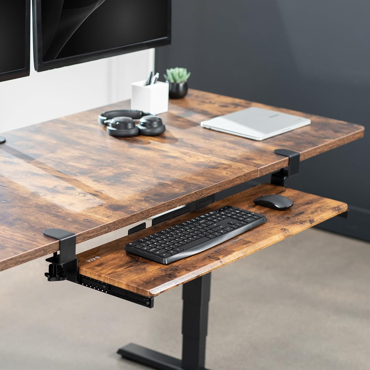 image:imageVIVO Large Keyboard Tray Under Desk Pull Out with Extra Sturdy C Clamp Mount System 27 33 Including Clamps x 11 Inch SlideOut Platform Computer Drawer for Typing Black MOUNTKB05EVintage Brown