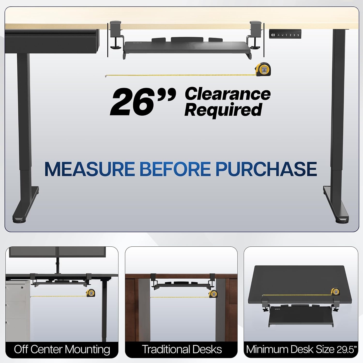 image:imageVIVO Large Keyboard Tray Under Desk Pull Out with Extra Sturdy C Clamp Mount System 27 33 Including Clamps x 11 Inch SlideOut Platform Computer Drawer for Typing Black MOUNTKB05EWhite