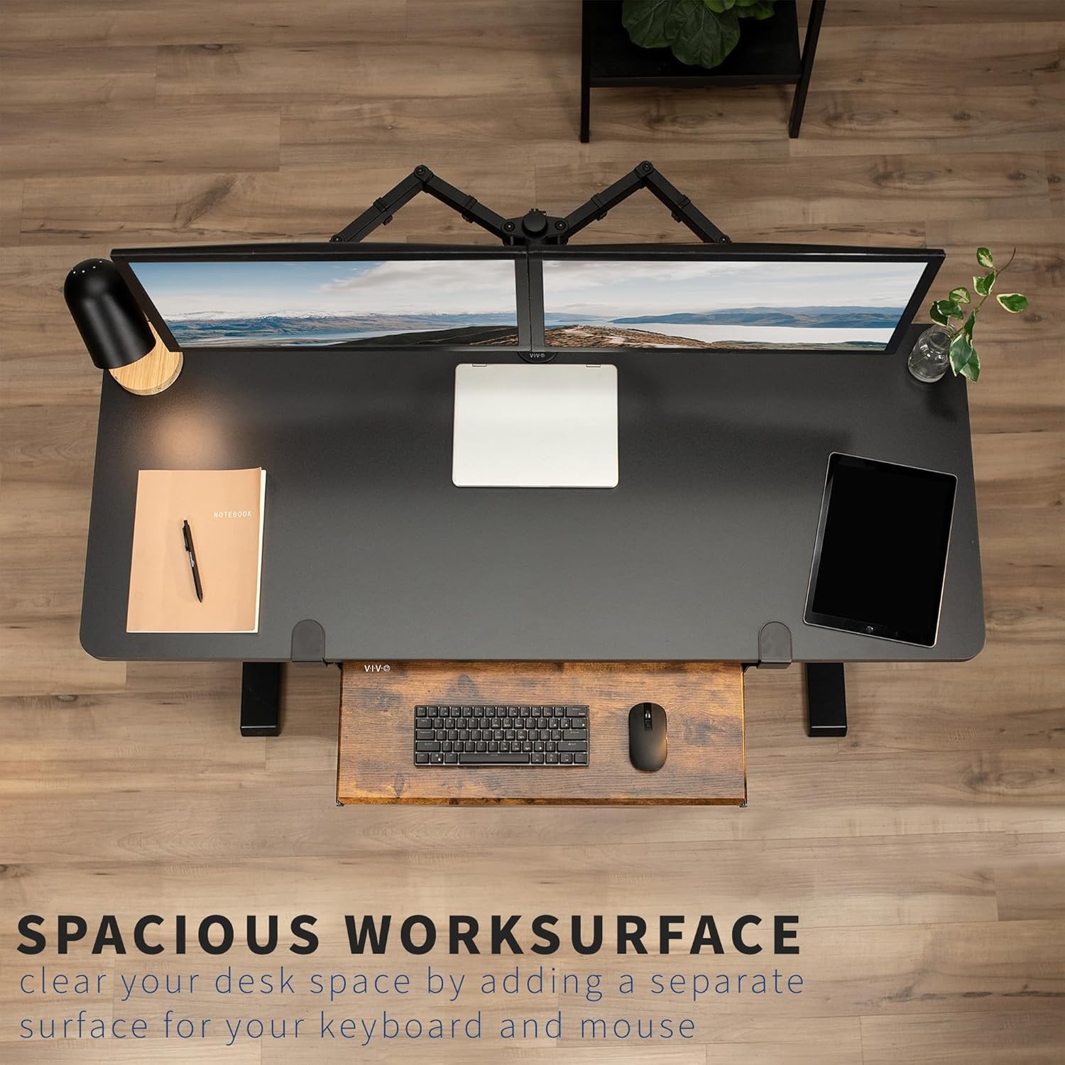 image:imageVIVO Large Keyboard Tray Under Desk Pull Out with Extra Sturdy C Clamp Mount System 27 33 Including Clamps x 11 Inch SlideOut Platform Computer Drawer for Typing Black MOUNTKB05EVintage Brown