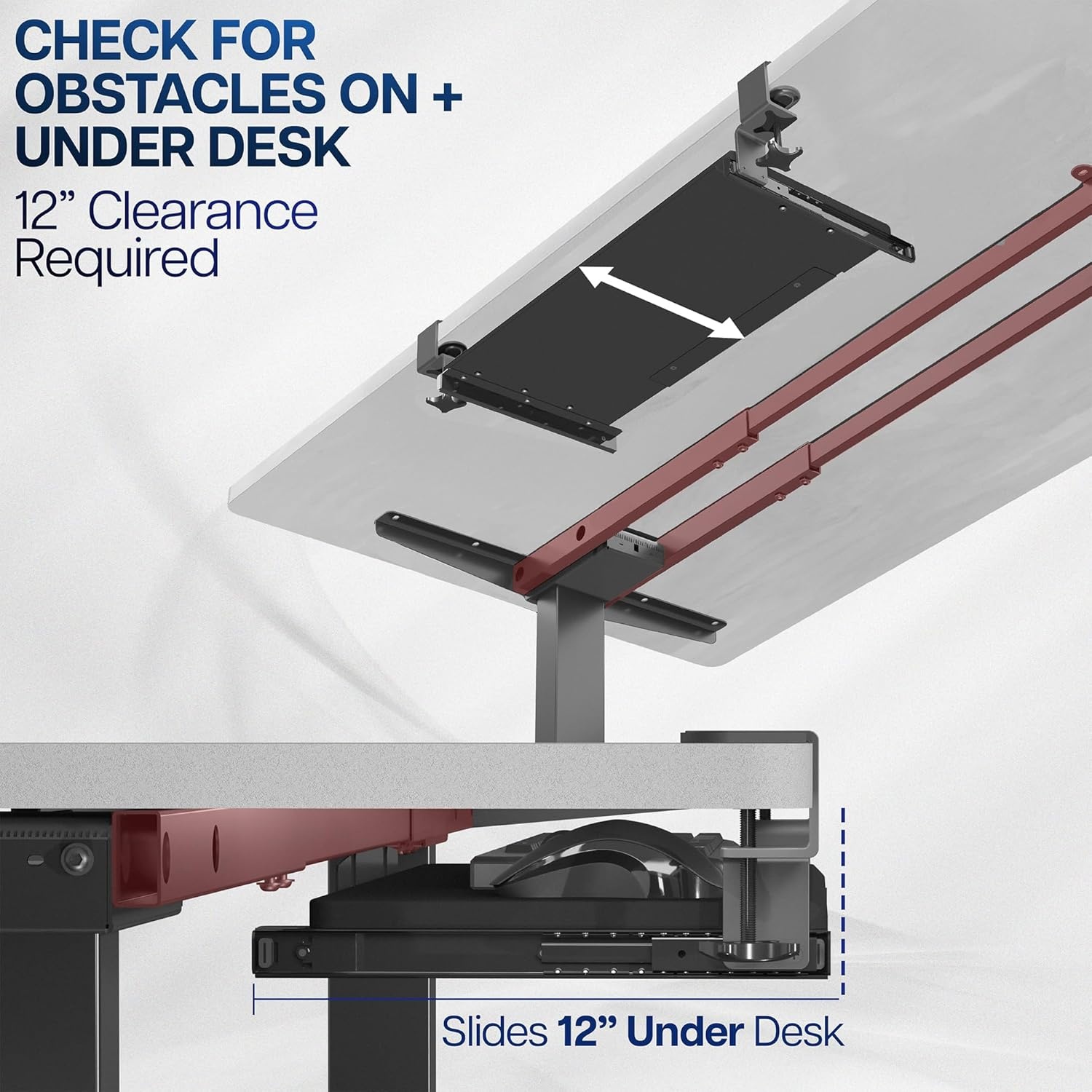 image:imageVIVO Large Keyboard Tray Under Desk Pull Out with Extra Sturdy C Clamp Mount System 27 33 Including Clamps x 11 Inch SlideOut Platform Computer Drawer for Typing Black MOUNTKB05EVintage Brown
