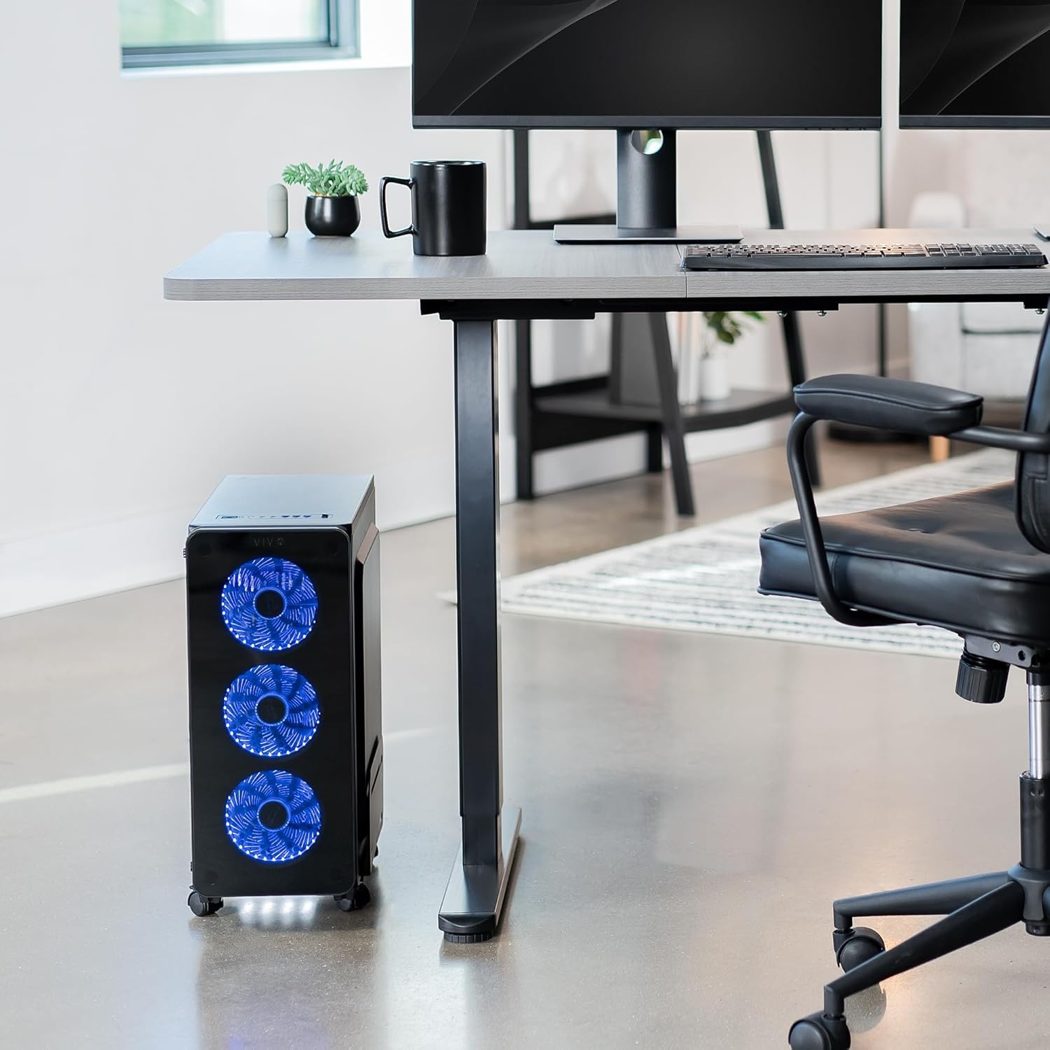 image:imageVIVO Large Mobile Adjustable 2Tier PC Stand Premium Gaming CPU Computer Tower and Mouse Storage Rolling Floor Cart Locking Caster Wheels Black CARTPC03PMid Tower Cart