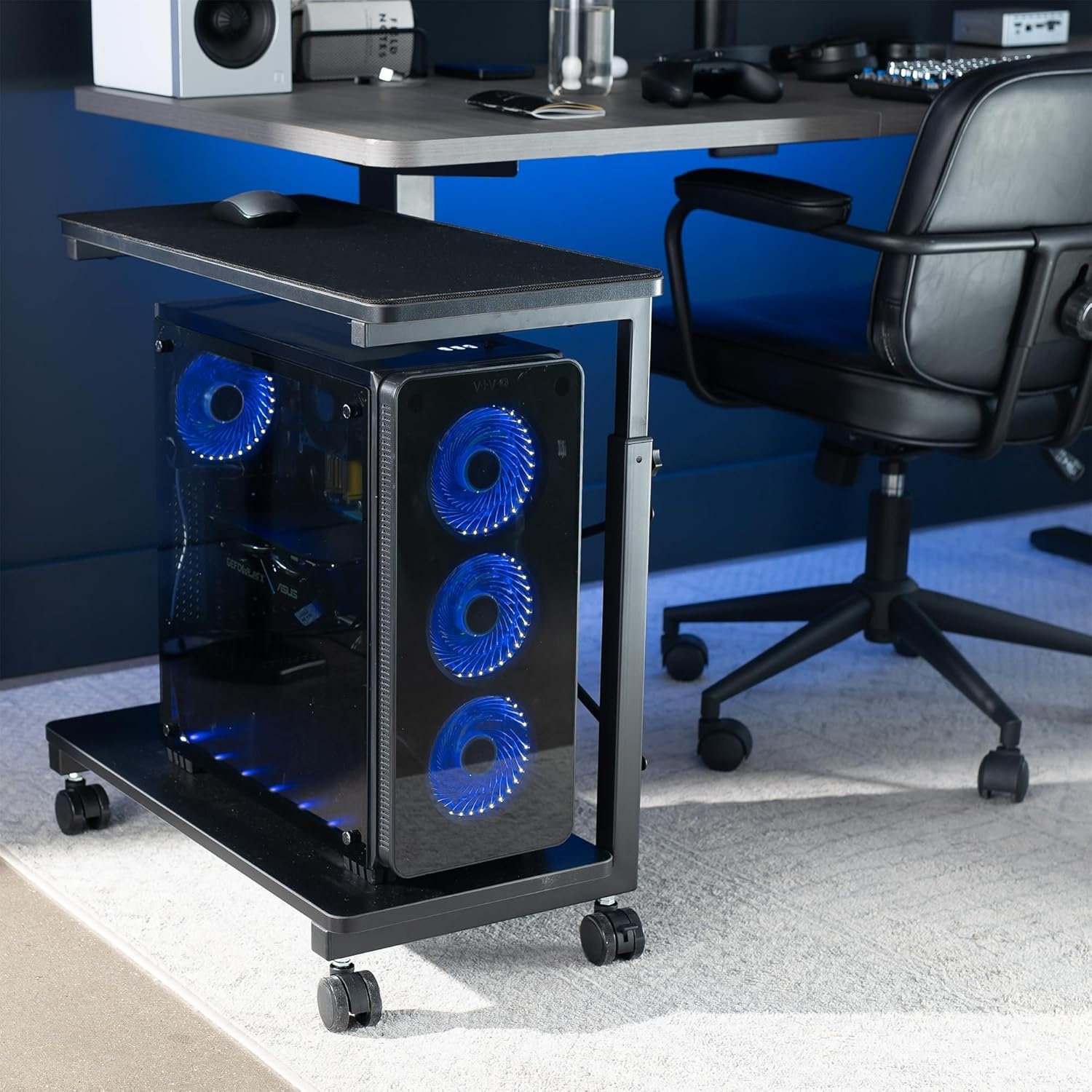 image:imageVIVO Large Mobile Adjustable 2Tier PC Stand Premium Gaming CPU Computer Tower and Mouse Storage Rolling Floor Cart Locking Caster Wheels Black CARTPC03PFull Tower Premium Cart