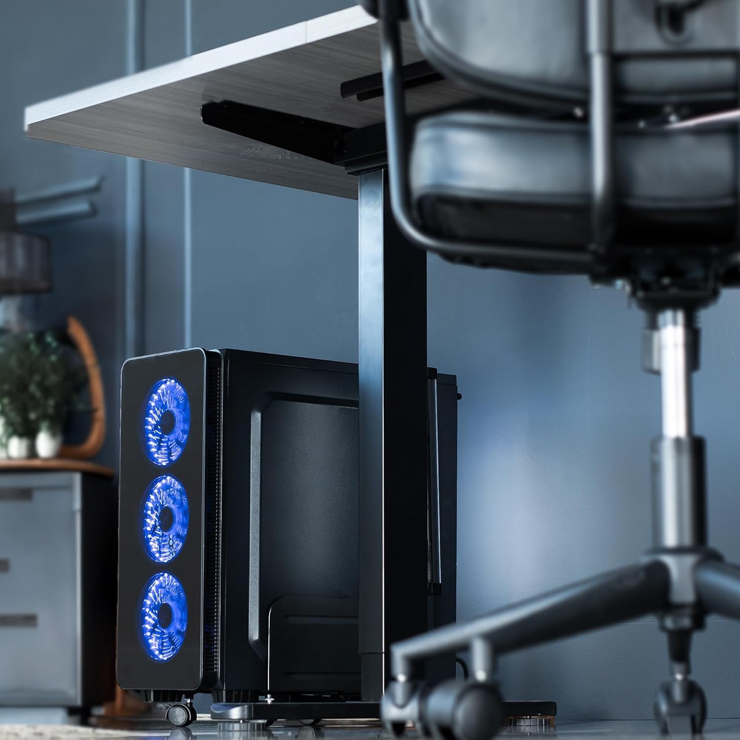 image:imageVIVO Large Mobile Adjustable 2Tier PC Stand Premium Gaming CPU Computer Tower and Mouse Storage Rolling Floor Cart Locking Caster Wheels Black CARTPC03PMid Tower Cart