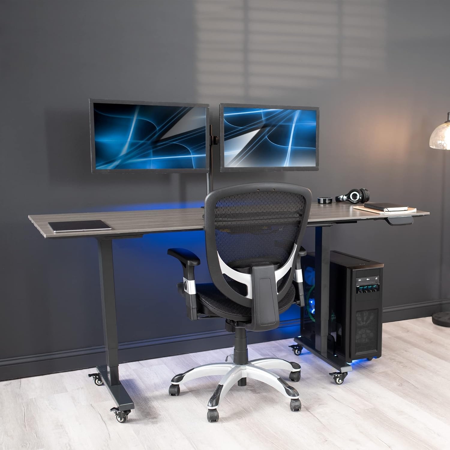 image:imageVIVO Large Mobile Adjustable 2Tier PC Stand Premium Gaming CPU Computer Tower and Mouse Storage Rolling Floor Cart Locking Caster Wheels Black CARTPC03PFull Tower Cart