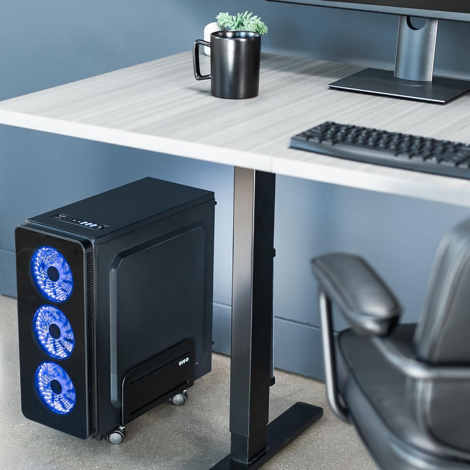 image:imageVIVO Large Mobile Adjustable 2Tier PC Stand Premium Gaming CPU Computer Tower and Mouse Storage Rolling Floor Cart Locking Caster Wheels Black CARTPC03PMid Tower Cart