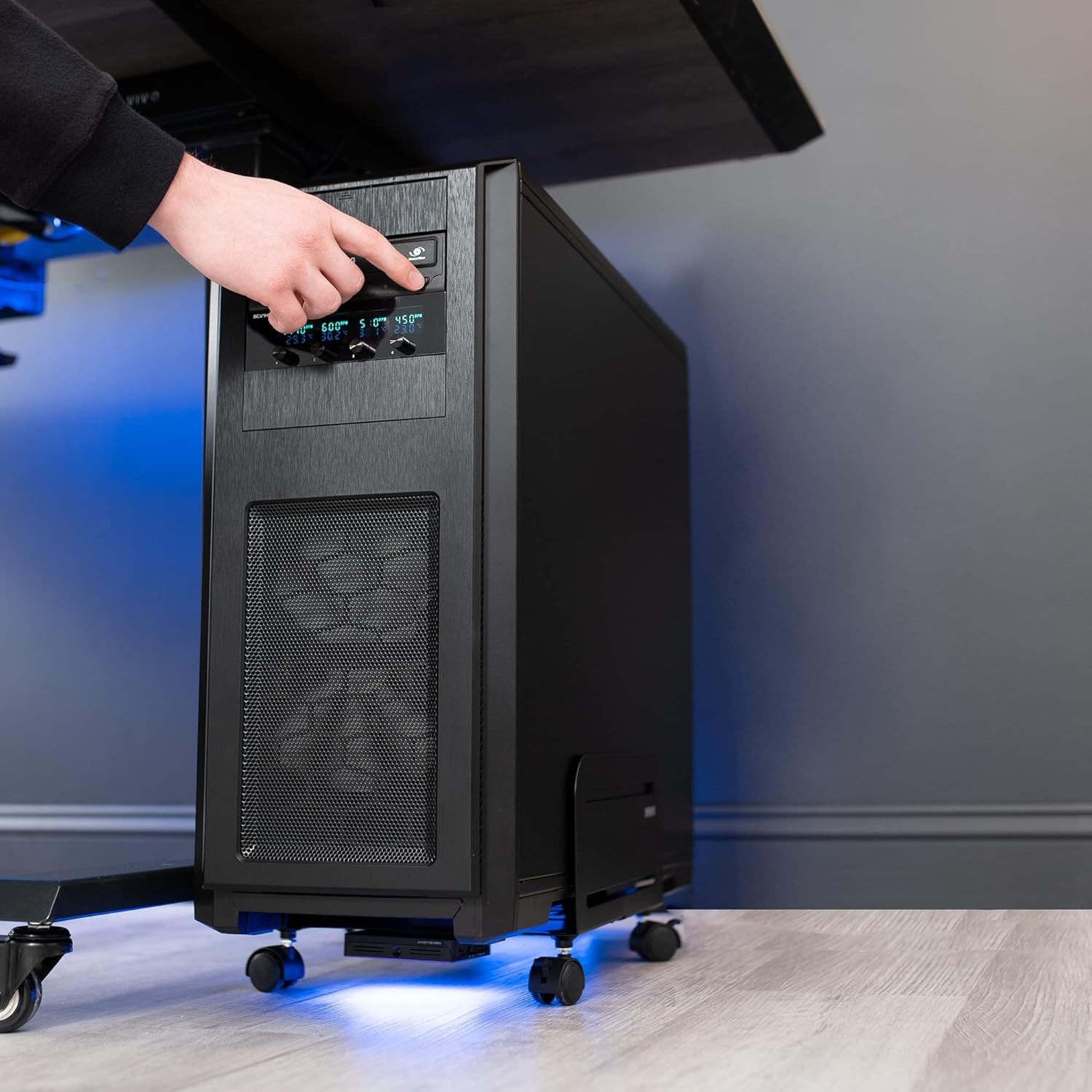 image:imageVIVO Large Mobile Adjustable 2Tier PC Stand Premium Gaming CPU Computer Tower and Mouse Storage Rolling Floor Cart Locking Caster Wheels Black CARTPC03PFull Tower Cart