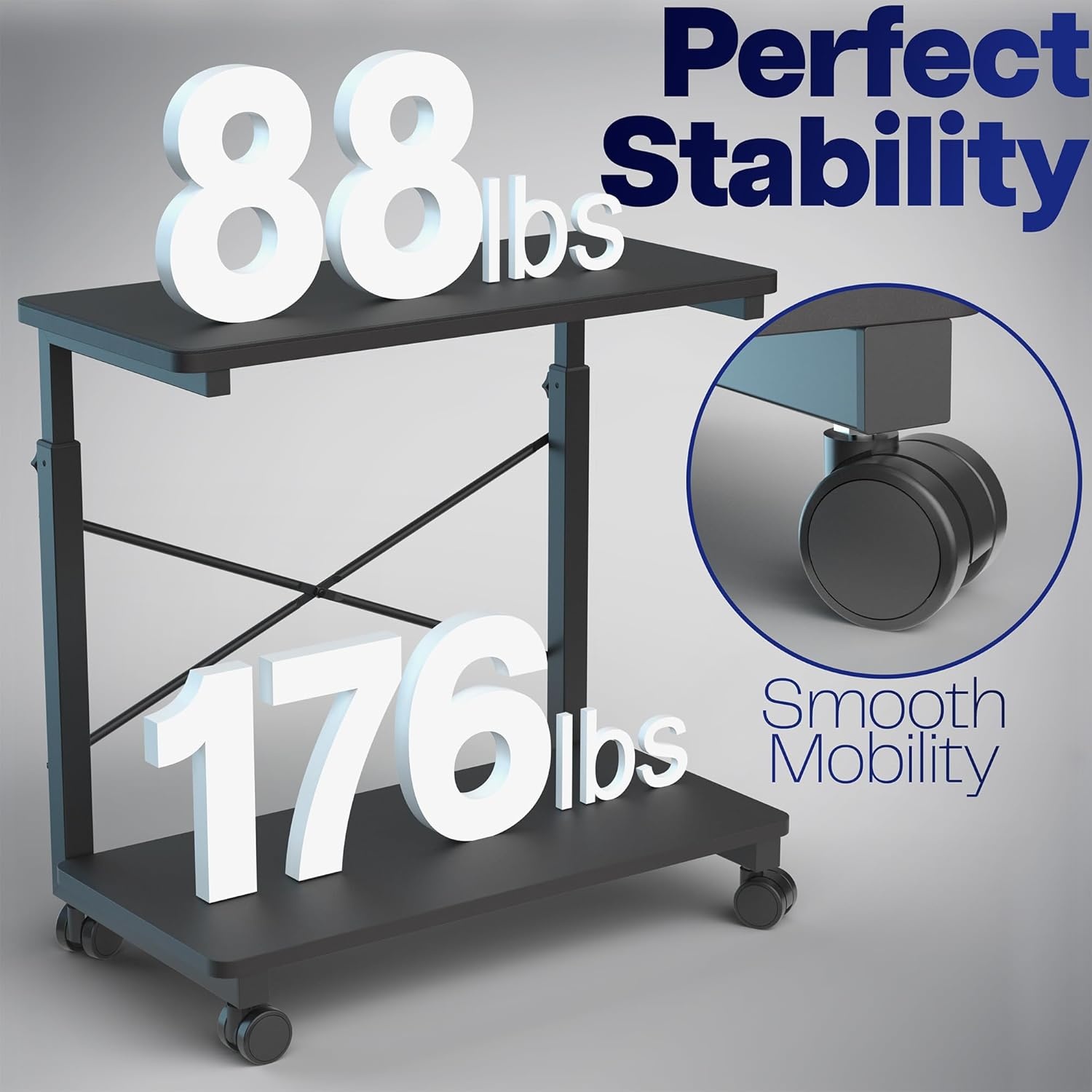image:imageVIVO Large Mobile Adjustable 2Tier PC Stand Premium Gaming CPU Computer Tower and Mouse Storage Rolling Floor Cart Locking Caster Wheels Black CARTPC03PFull Tower Premium Cart