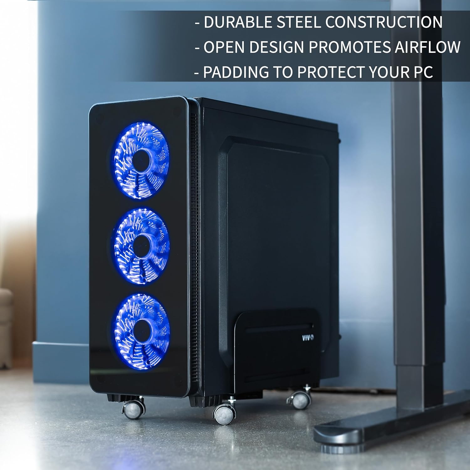image:imageVIVO Large Mobile Adjustable 2Tier PC Stand Premium Gaming CPU Computer Tower and Mouse Storage Rolling Floor Cart Locking Caster Wheels Black CARTPC03PMid Tower Cart