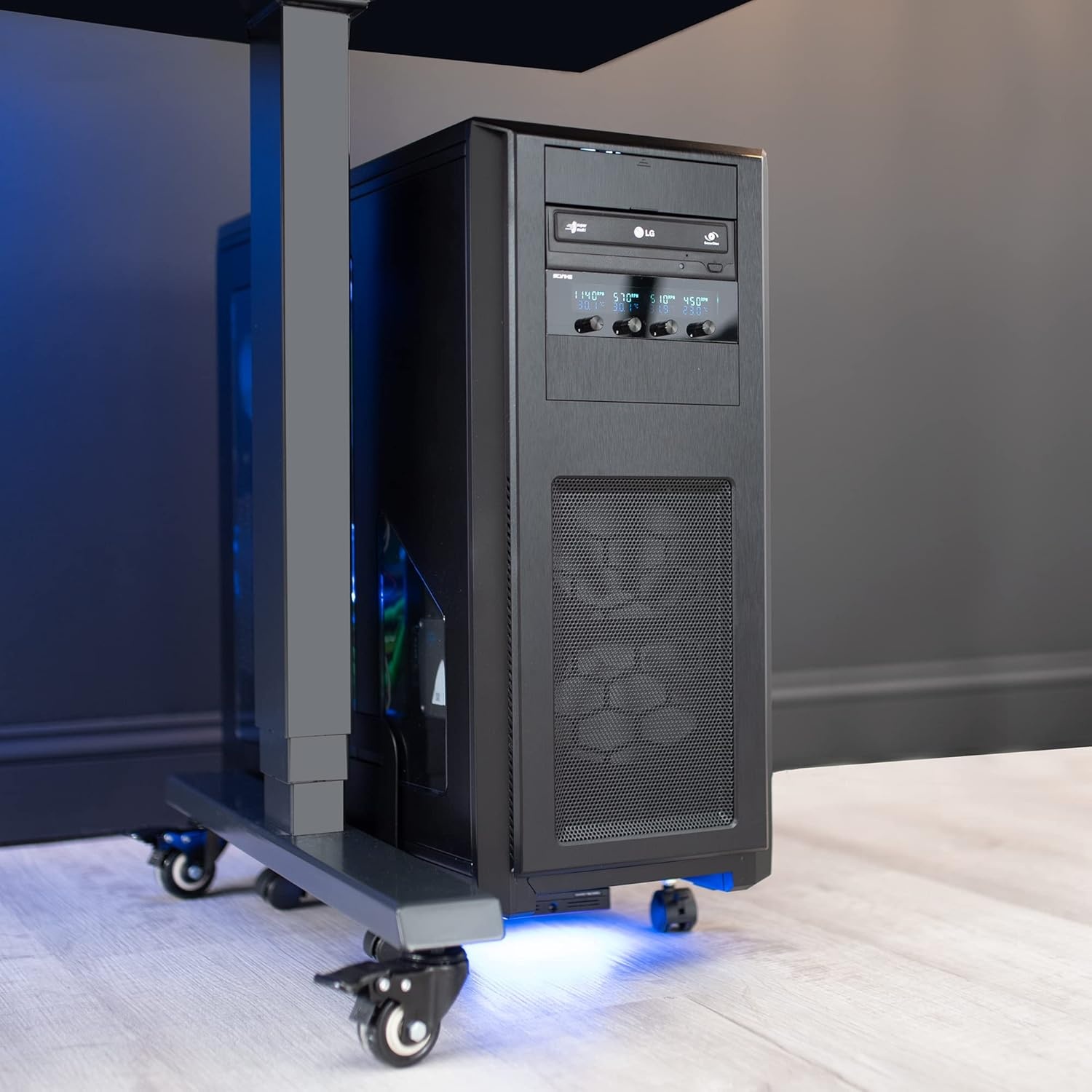 image:imageVIVO Large Mobile Adjustable 2Tier PC Stand Premium Gaming CPU Computer Tower and Mouse Storage Rolling Floor Cart Locking Caster Wheels Black CARTPC03PFull Tower Cart