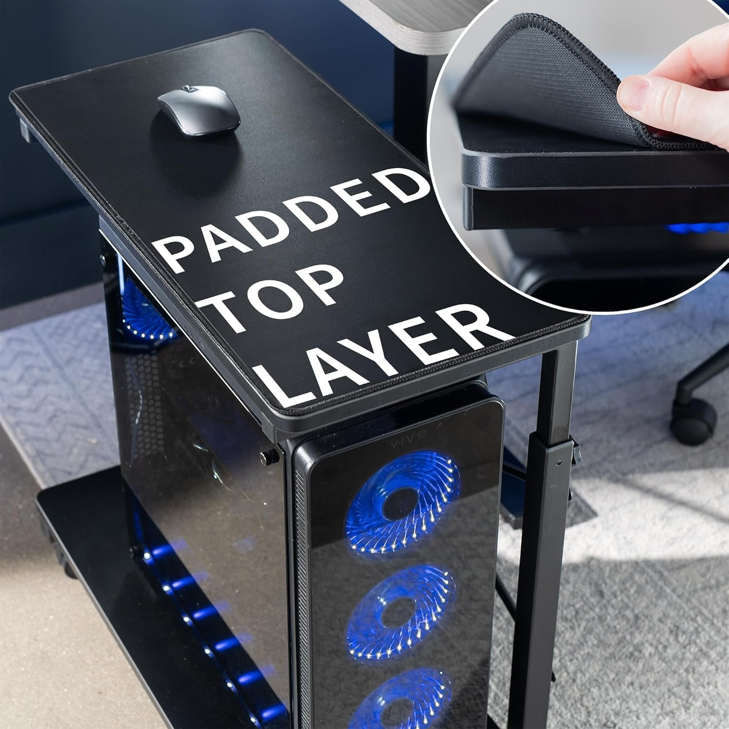 image:imageVIVO Large Mobile Adjustable 2Tier PC Stand Premium Gaming CPU Computer Tower and Mouse Storage Rolling Floor Cart Locking Caster Wheels Black CARTPC03PFull Tower Premium Cart
