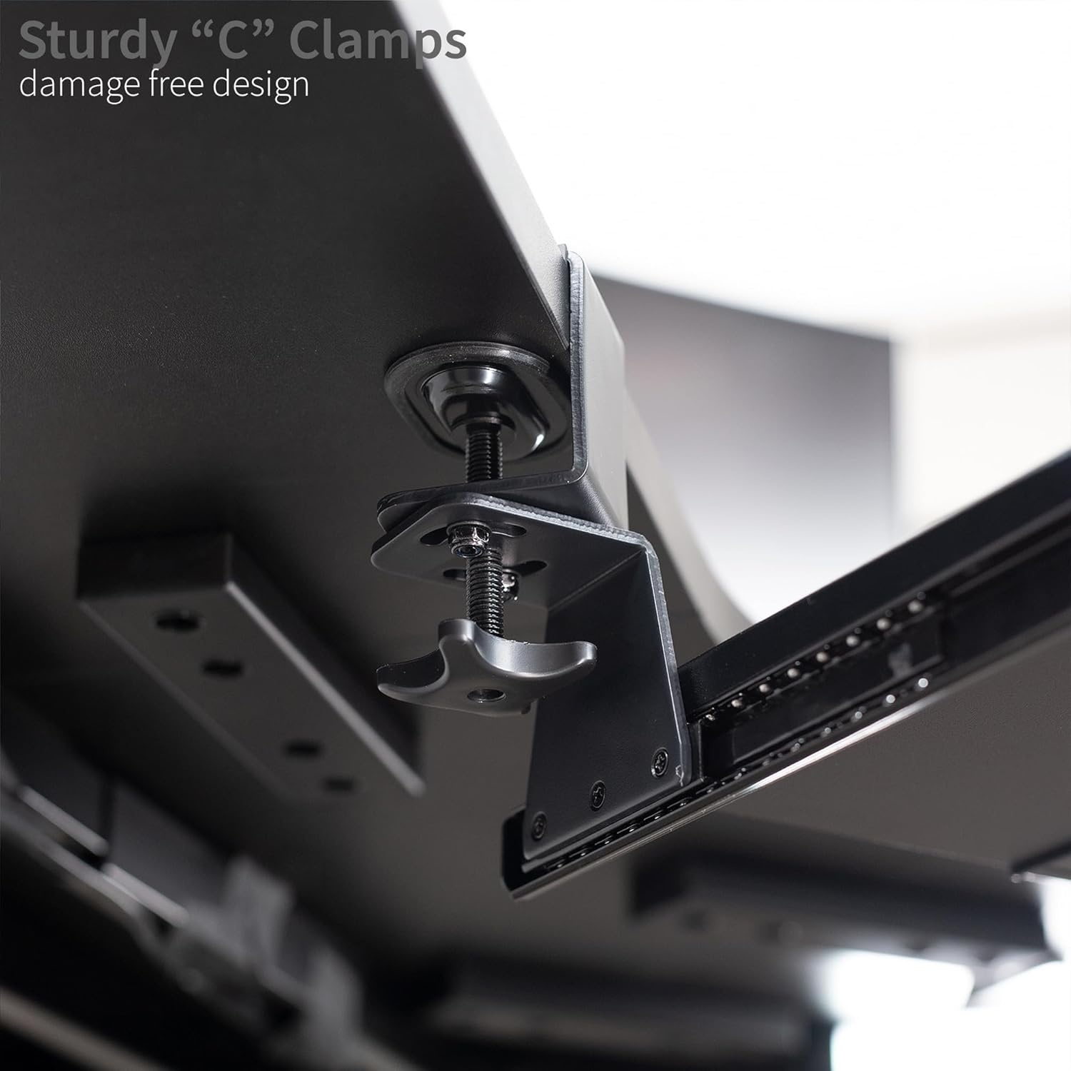 image:imageVIVO Large Pull Out Keyboard Tray for Corner Desk 27 33 Including Clamps x 11 inch SlideOut Platform Computer Drawer 90Degree Swivel CClamps for LShaped Workstation Black MOUNTKB10C