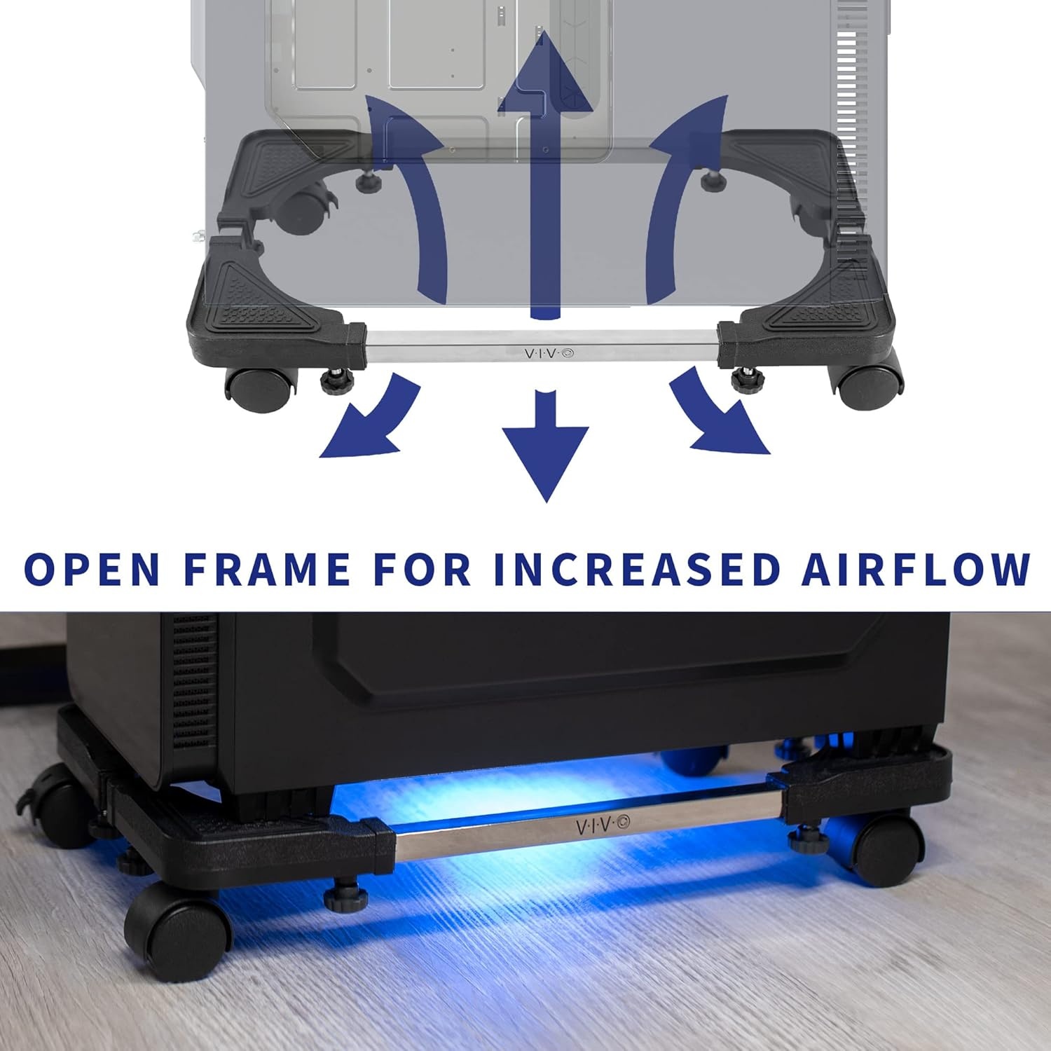 image:imageVIVO Large Steel PC Cart Rolling CPU Trolley Adjustable Mobile Computer Stand Holder with Locking Caster Wheels Fits Most Gaming PCs up to 22 x 14 inches Under Desk Black CARTPC03L