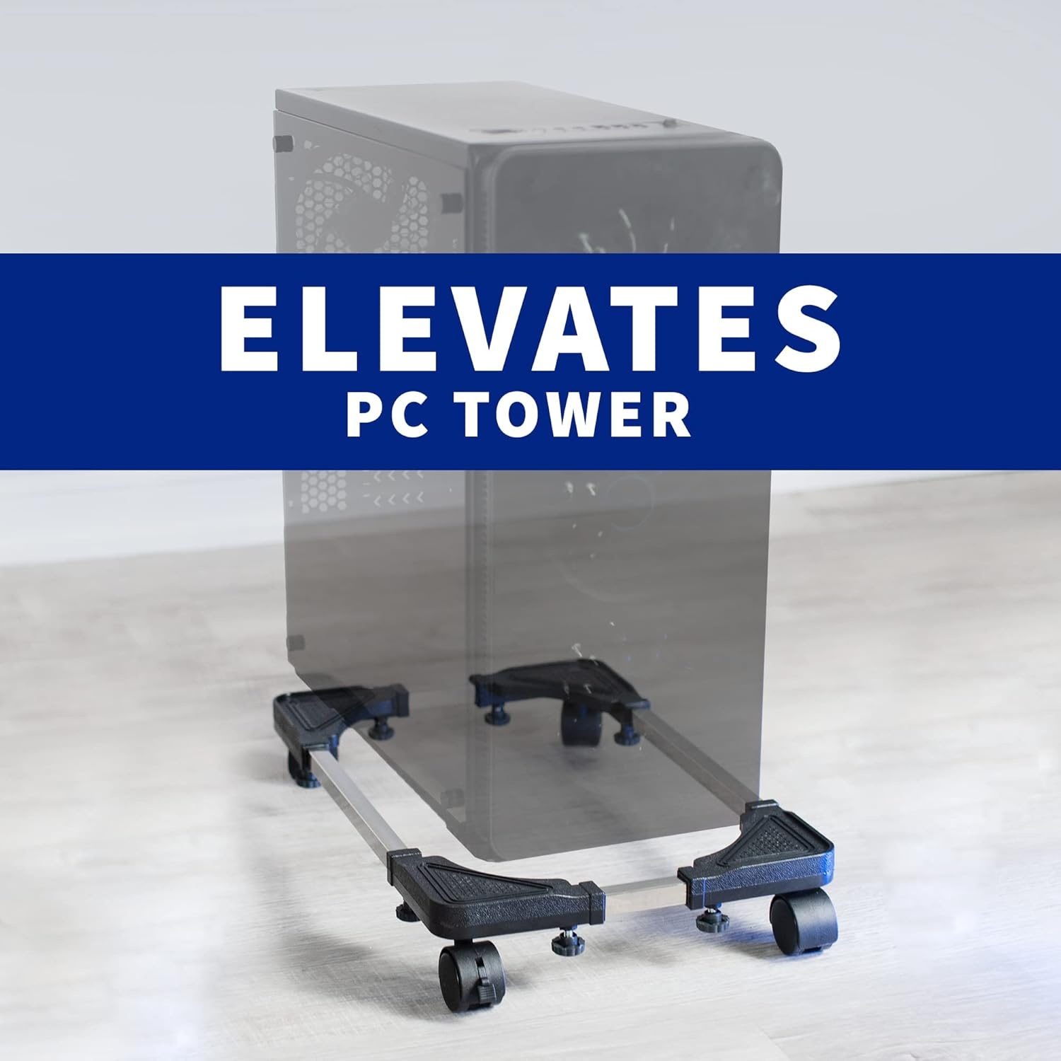image:imageVIVO Large Steel PC Cart Rolling CPU Trolley Adjustable Mobile Computer Stand Holder with Locking Caster Wheels Fits Most Gaming PCs up to 22 x 14 inches Under Desk Black CARTPC03L